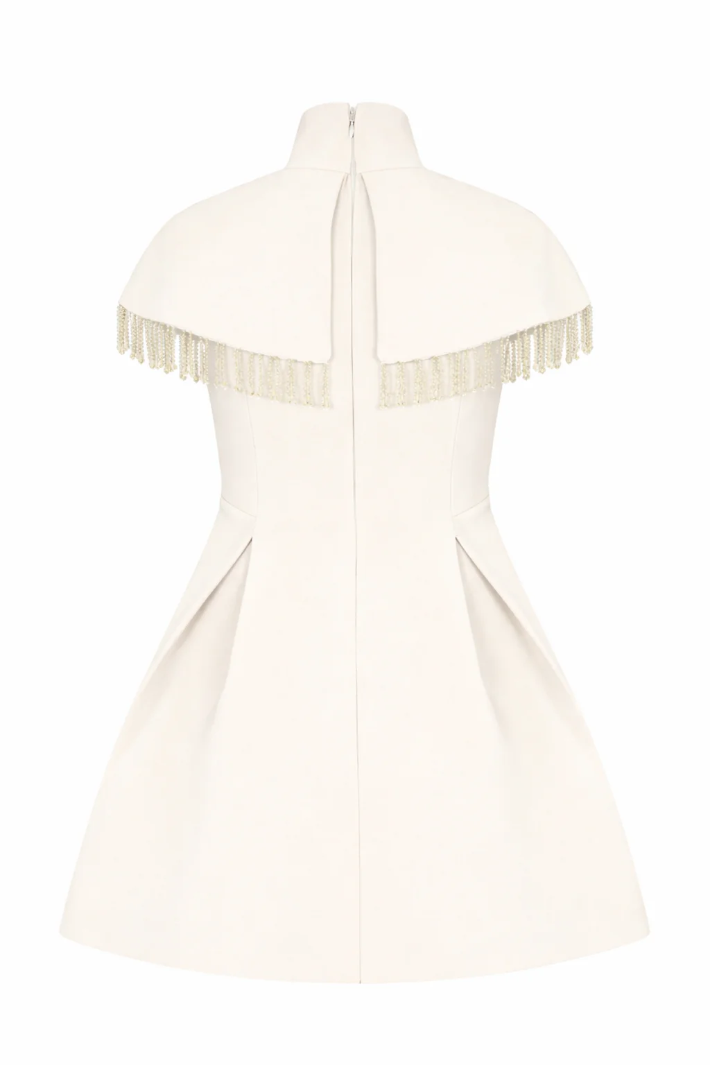 Kendal Dress – Off-White Pearl Fringe Cape Mini Dress - Image 3