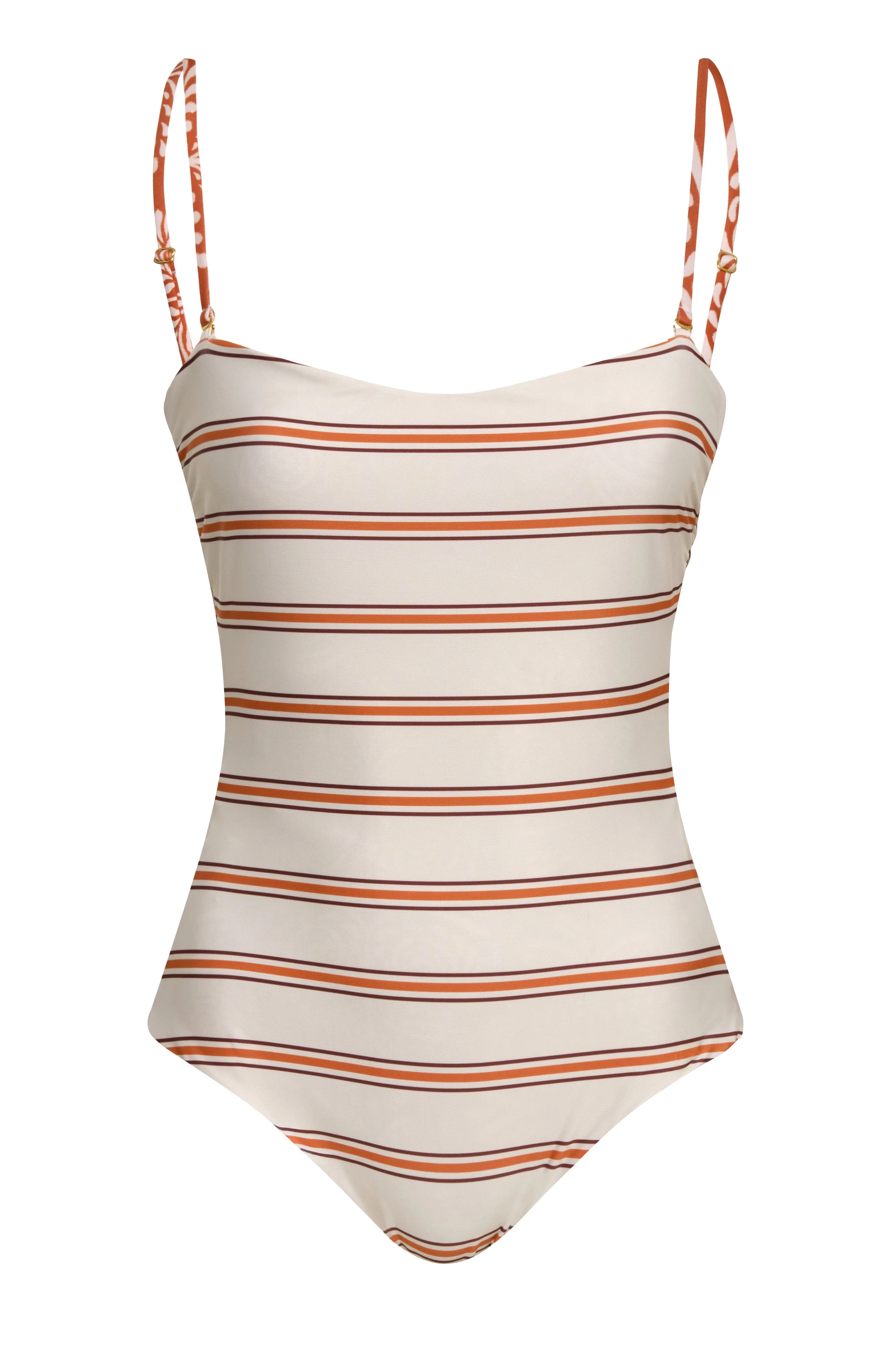 Las Balsas One Piece / Red Arabesque - Orange Stripes - Image 3