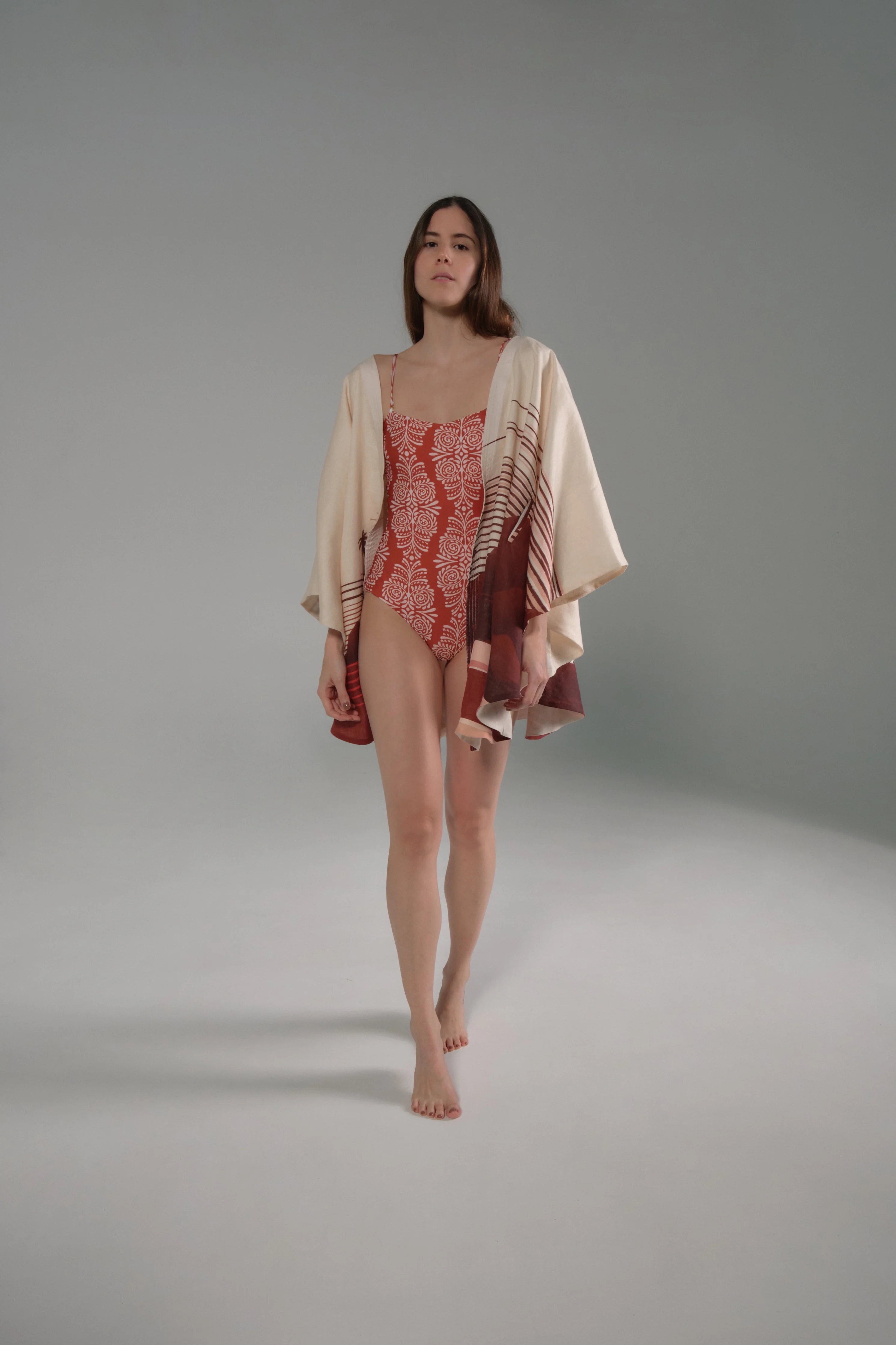Las Balsas One Piece / Red Arabesque - Orange Stripes - Image 4