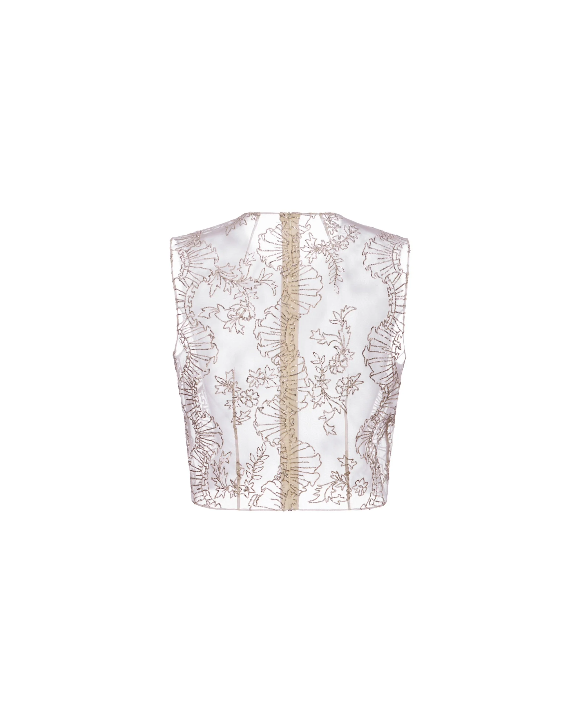 Laurence Top in Ivory Organza With Ribbon Embroidery - Image 10