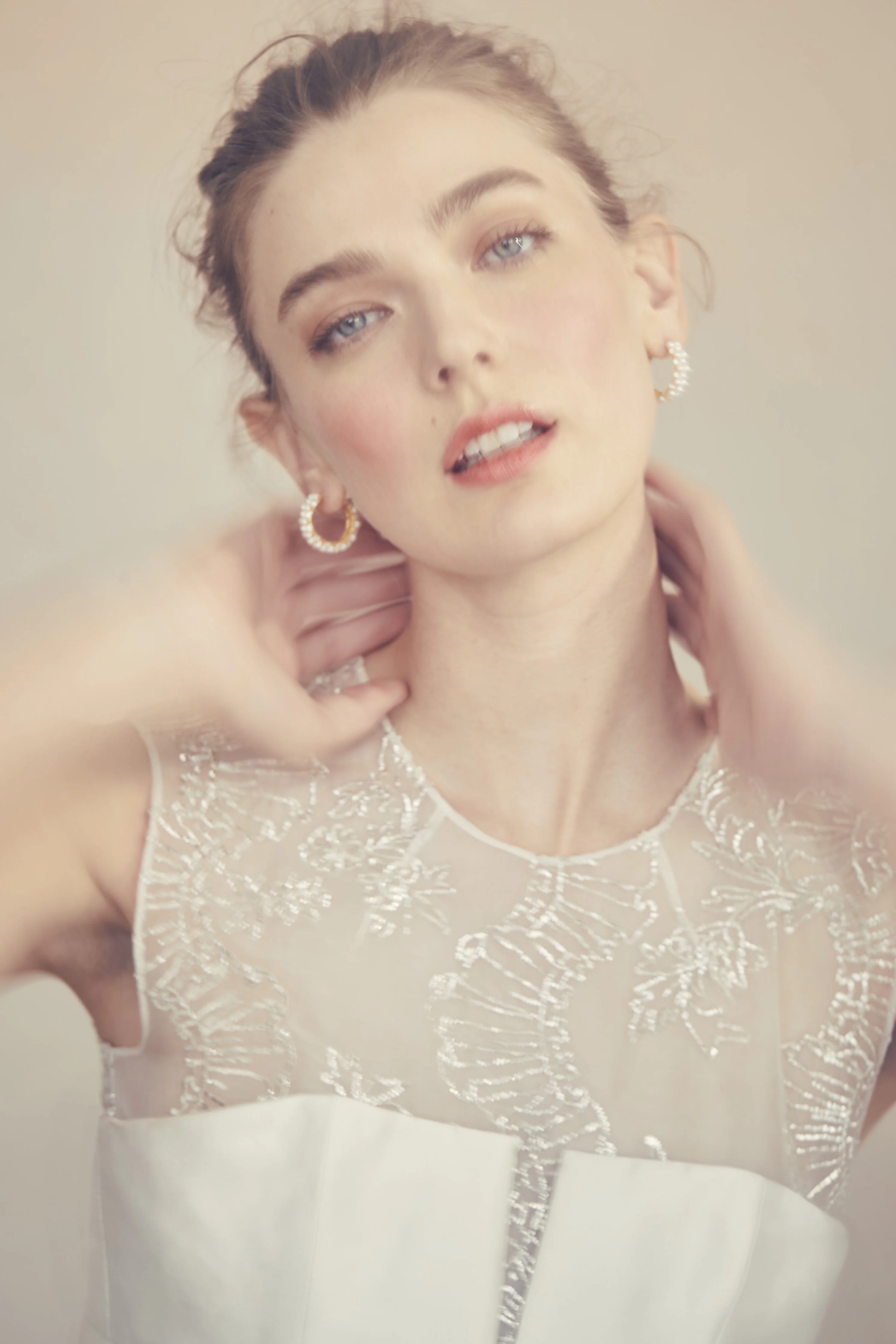 Laurence Top in Ivory Organza With Ribbon Embroidery - Image 3