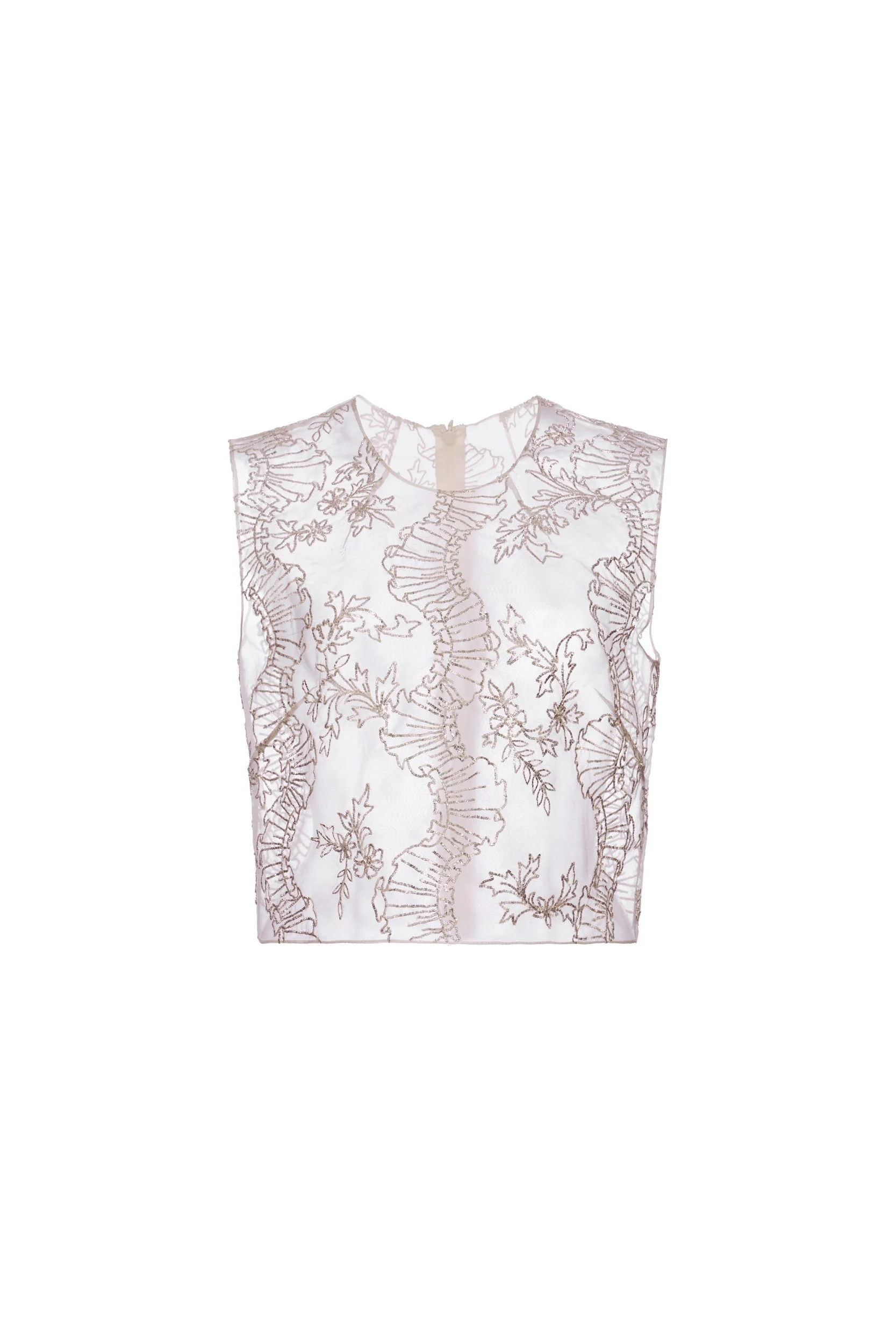 Laurence Top in Ivory Organza With Ribbon Embroidery - Image 4