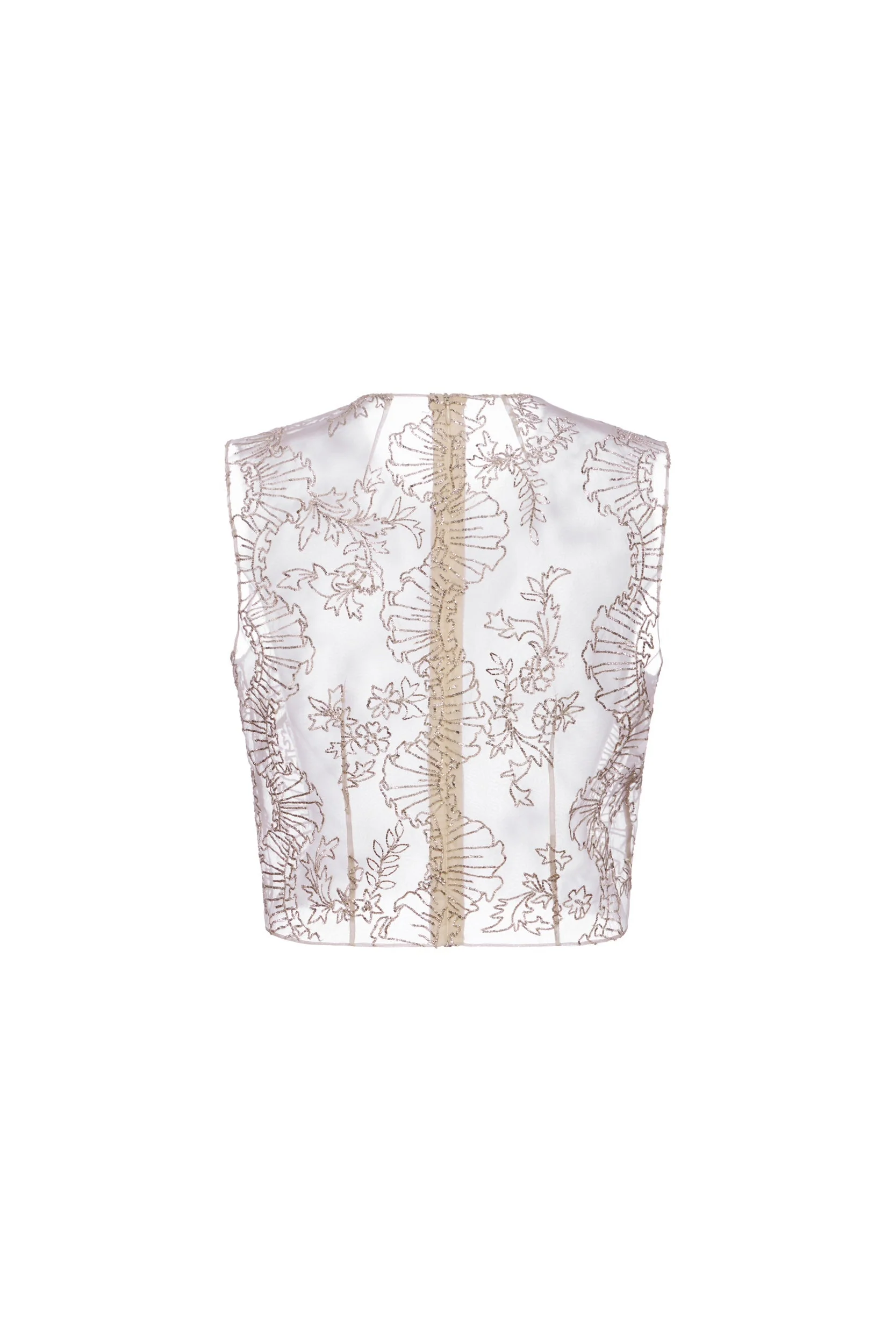 Laurence Top in Ivory Organza With Ribbon Embroidery - Image 5
