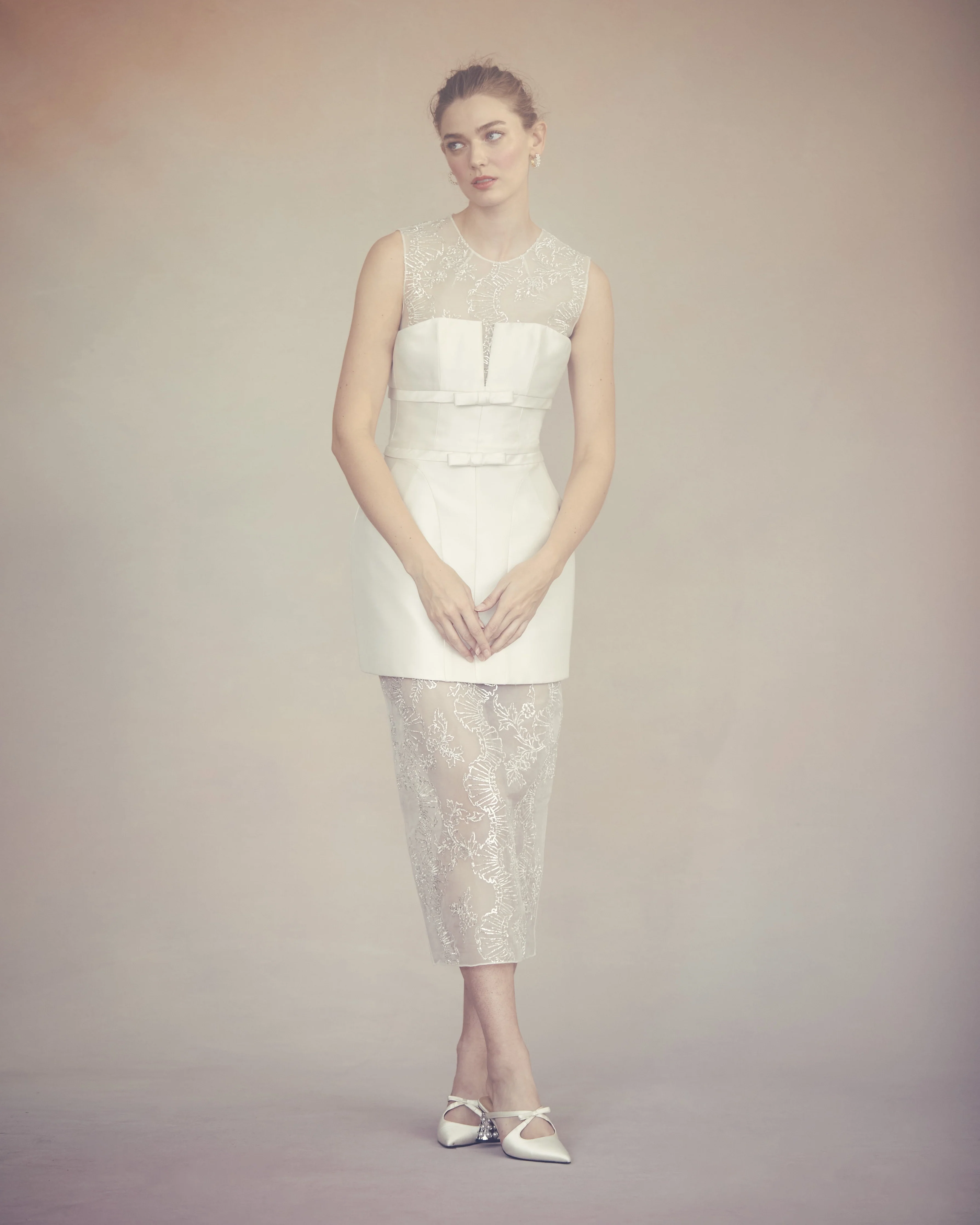 Laurence Top in Ivory Organza With Ribbon Embroidery - Image 7