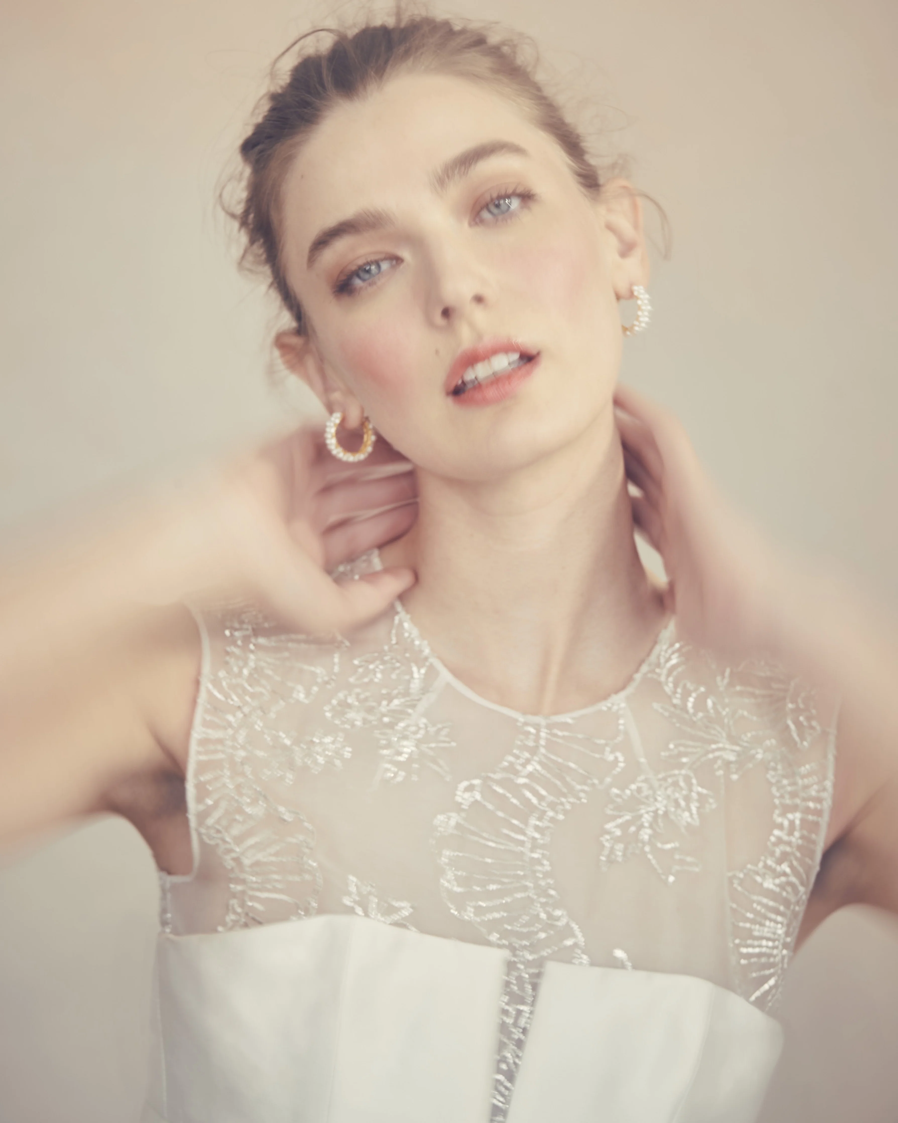 Laurence Top in Ivory Organza With Ribbon Embroidery - Image 8
