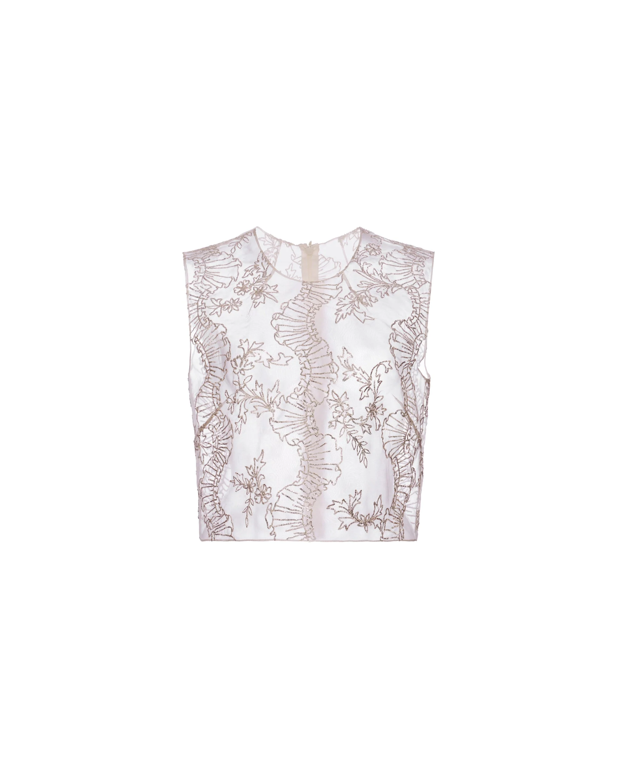Laurence Top in Ivory Organza With Ribbon Embroidery - Image 9