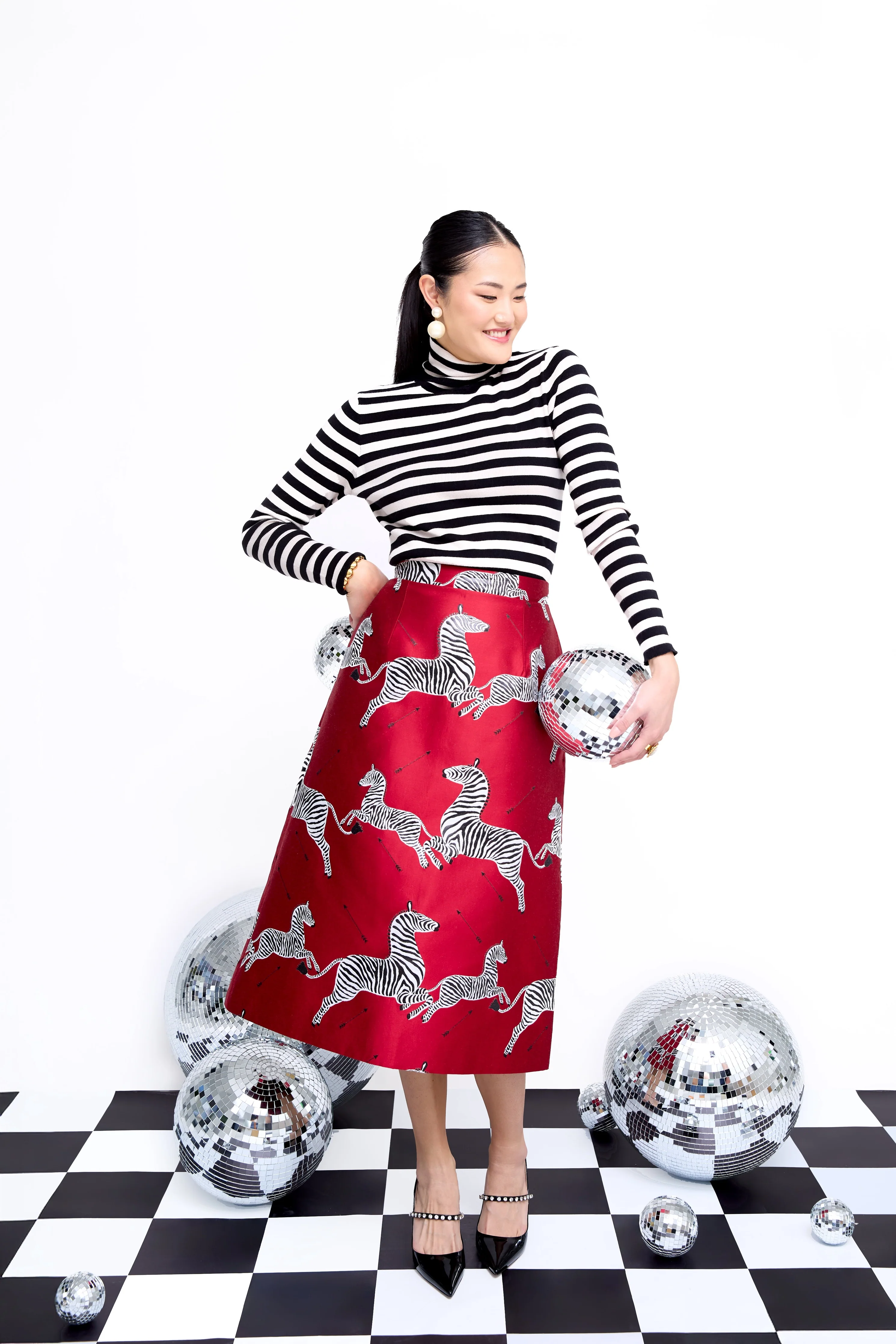 Mae X Scalamandre Hallie Skirt in Cherry Jumping Zebras - Image 4
