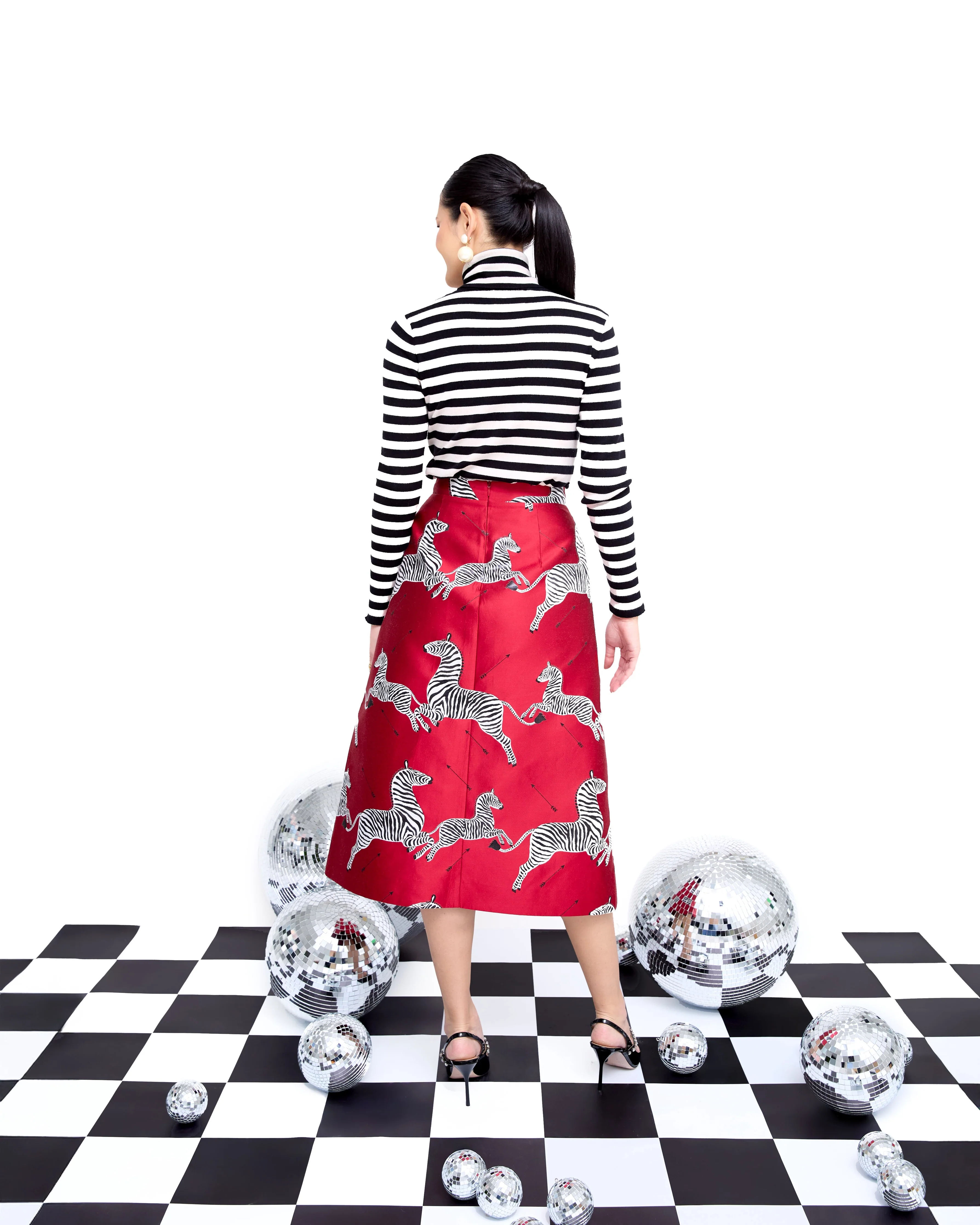 Mae X Scalamandre Hallie Skirt in Cherry Jumping Zebras - Image 5