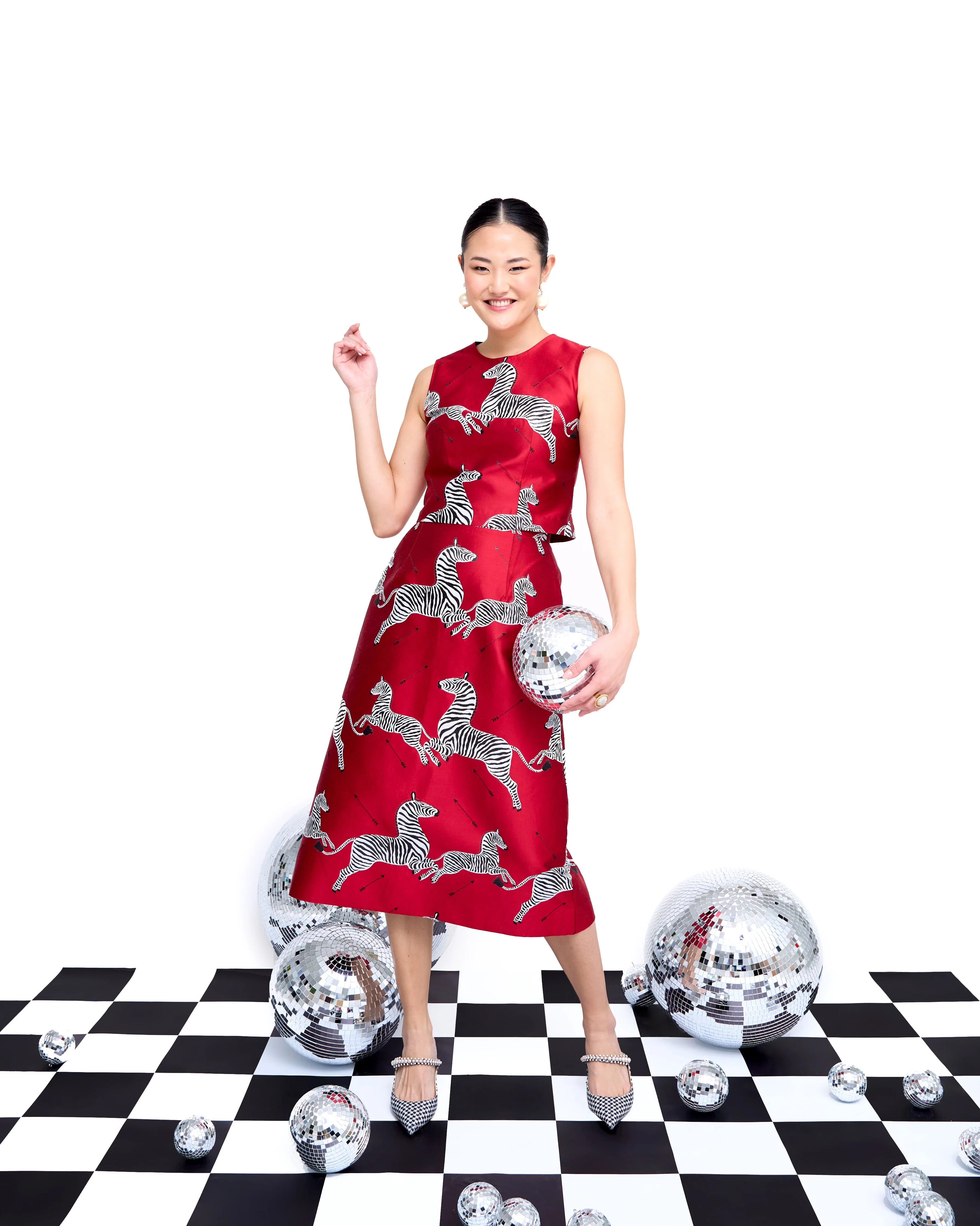 Mae X Scalamandre Hallie Skirt in Cherry Jumping Zebras - Image 6