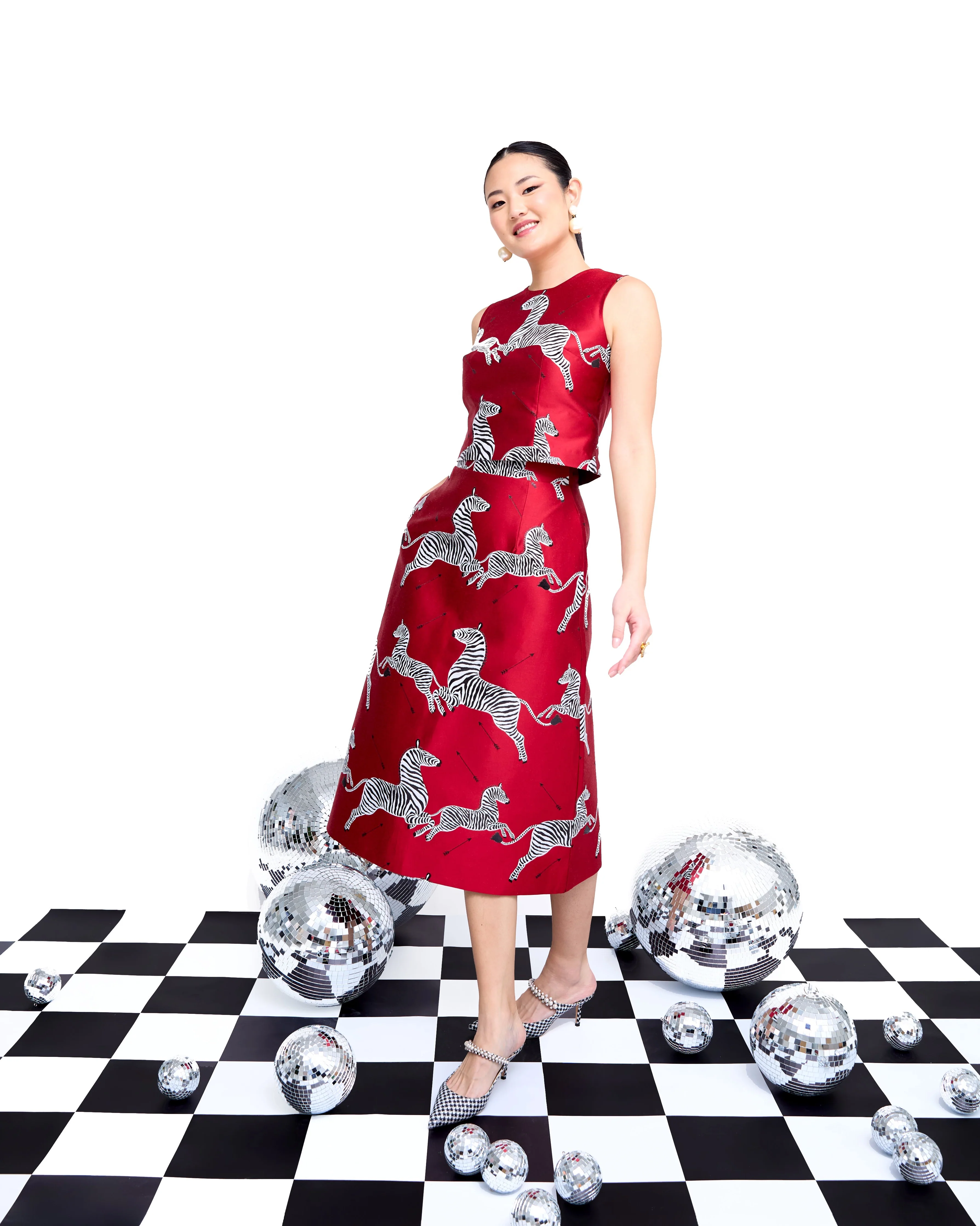 Mae X Scalamandre Hallie Skirt in Cherry Jumping Zebras - Image 7