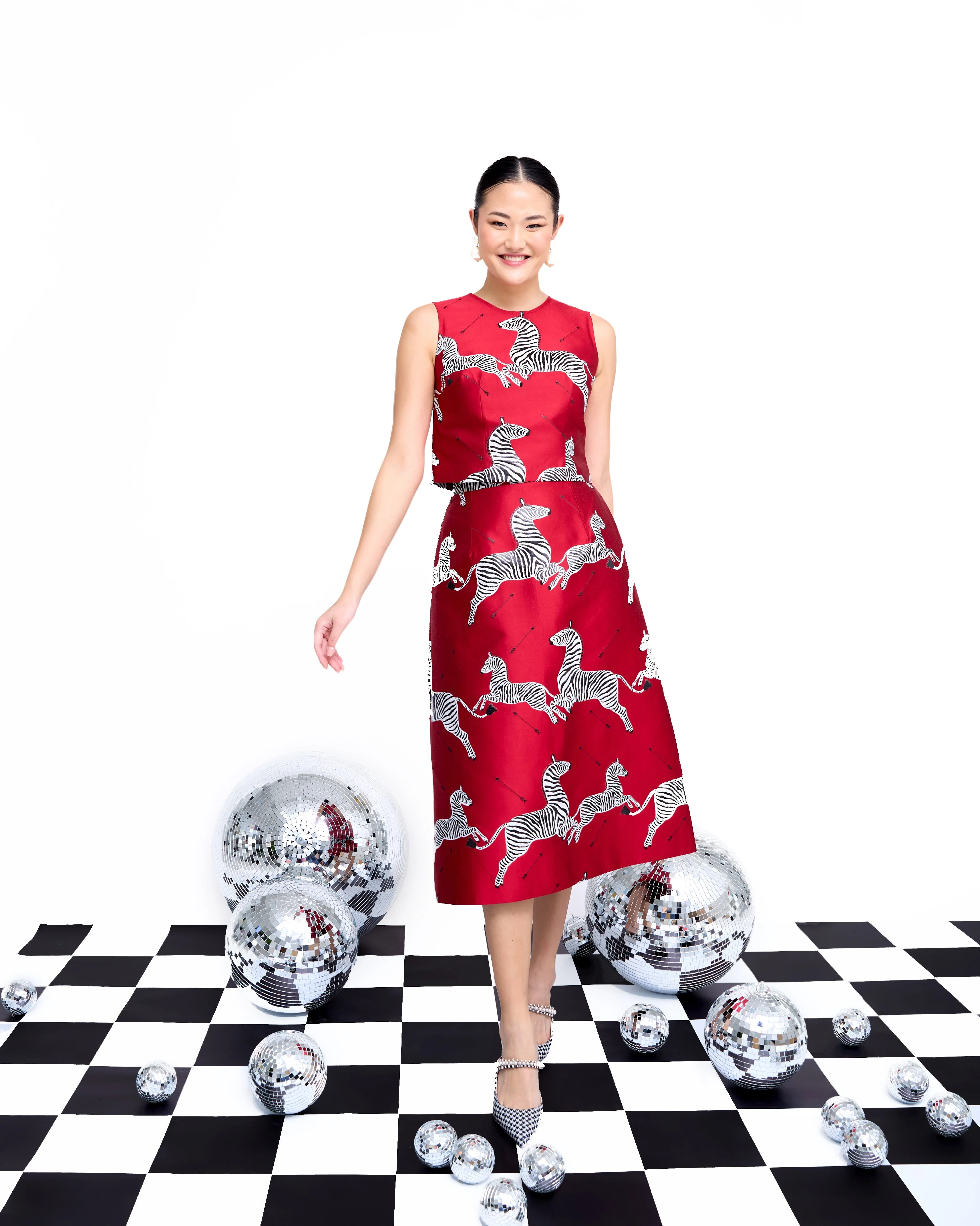Mae X Scalamandre Hallie Skirt in Cherry Jumping Zebras - Image 8