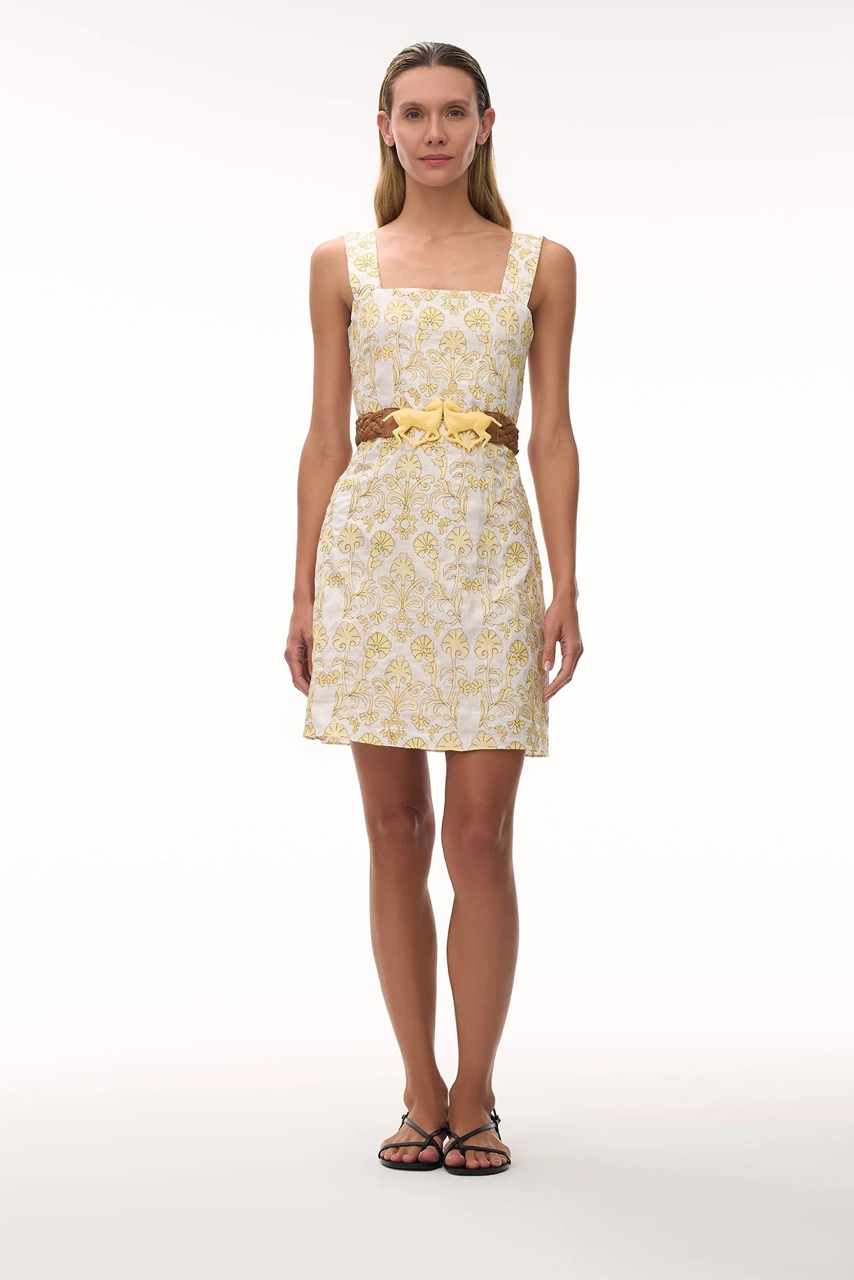Micaela Embroidered Linen Mini Dress / Yellow Flowers