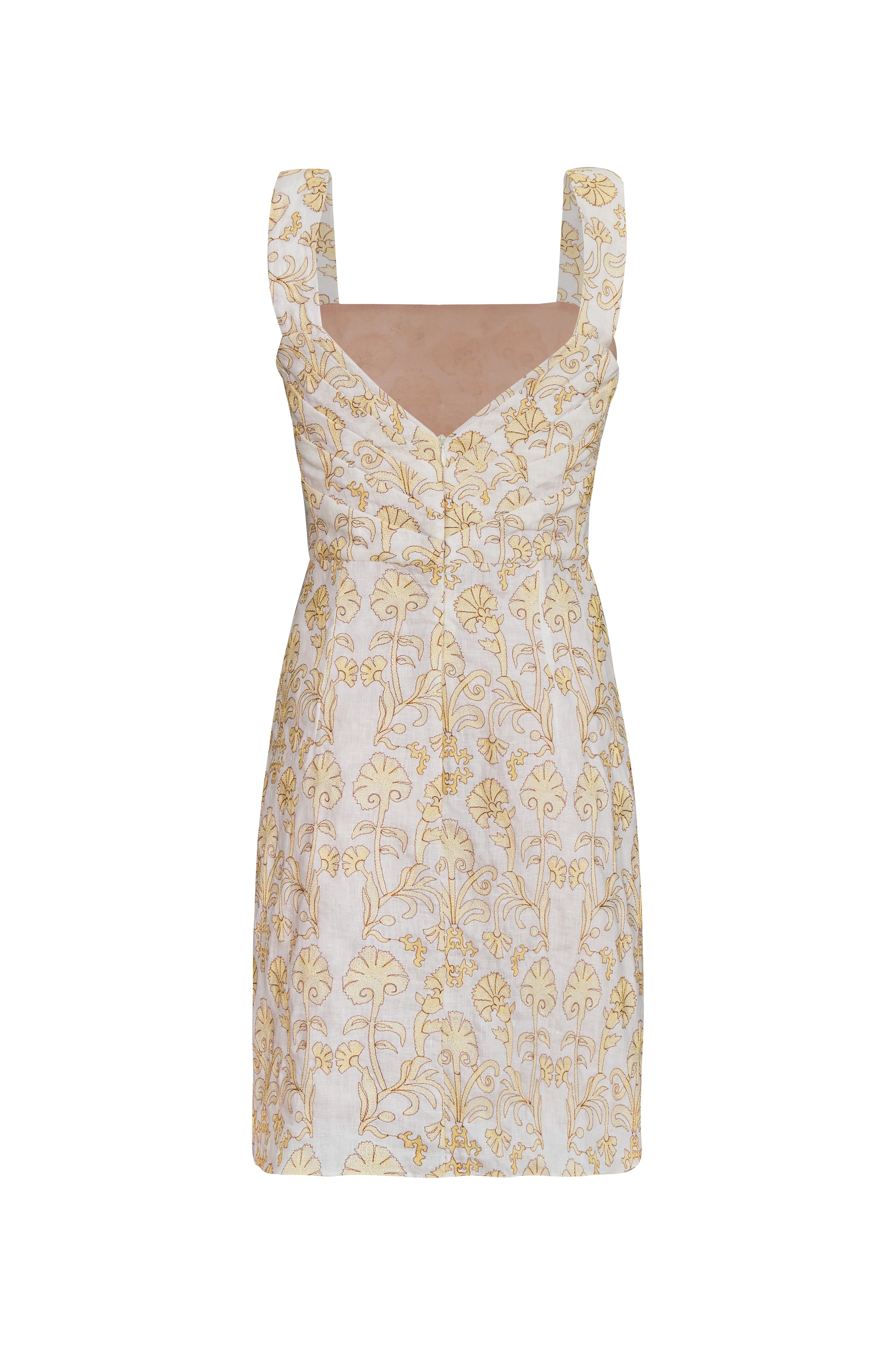 Micaela Embroidered Linen Mini Dress / Yellow Flowers - Image 3