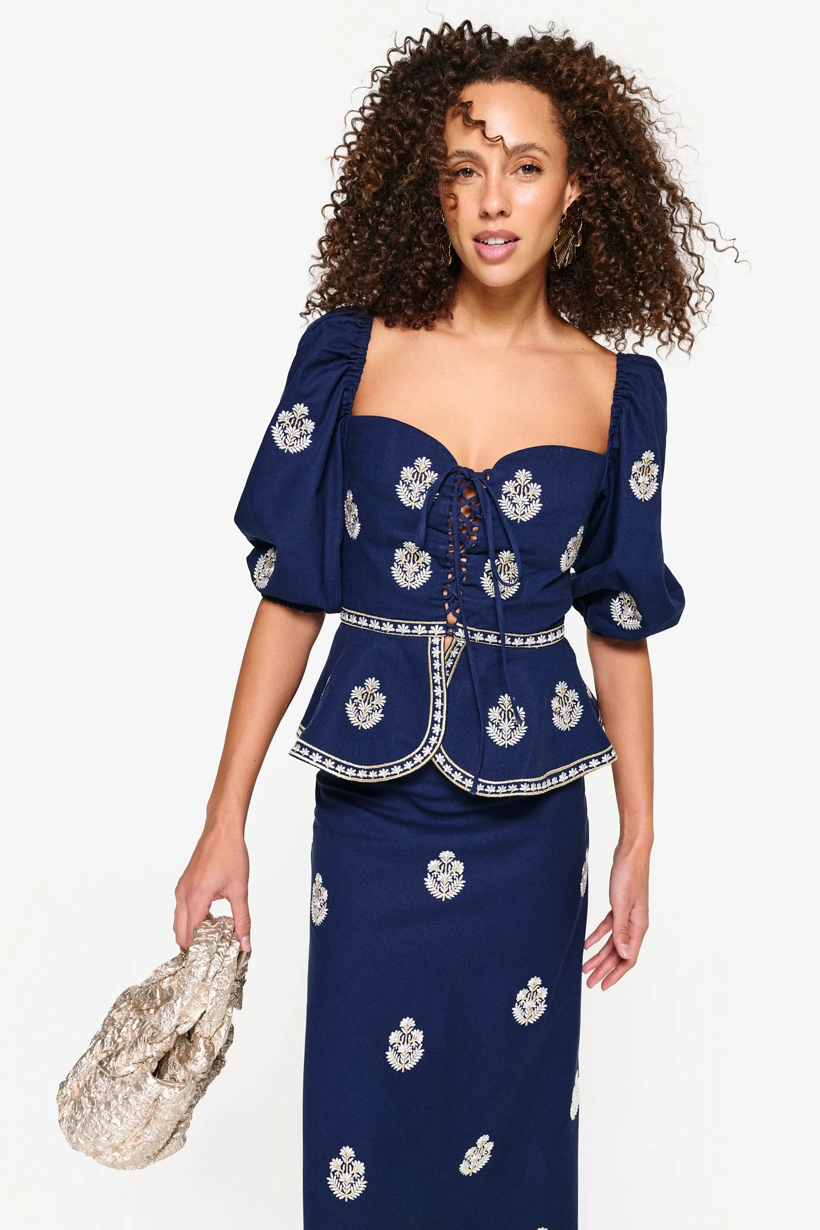Mitra Lace Front Bustier - Navy & White - Image 3