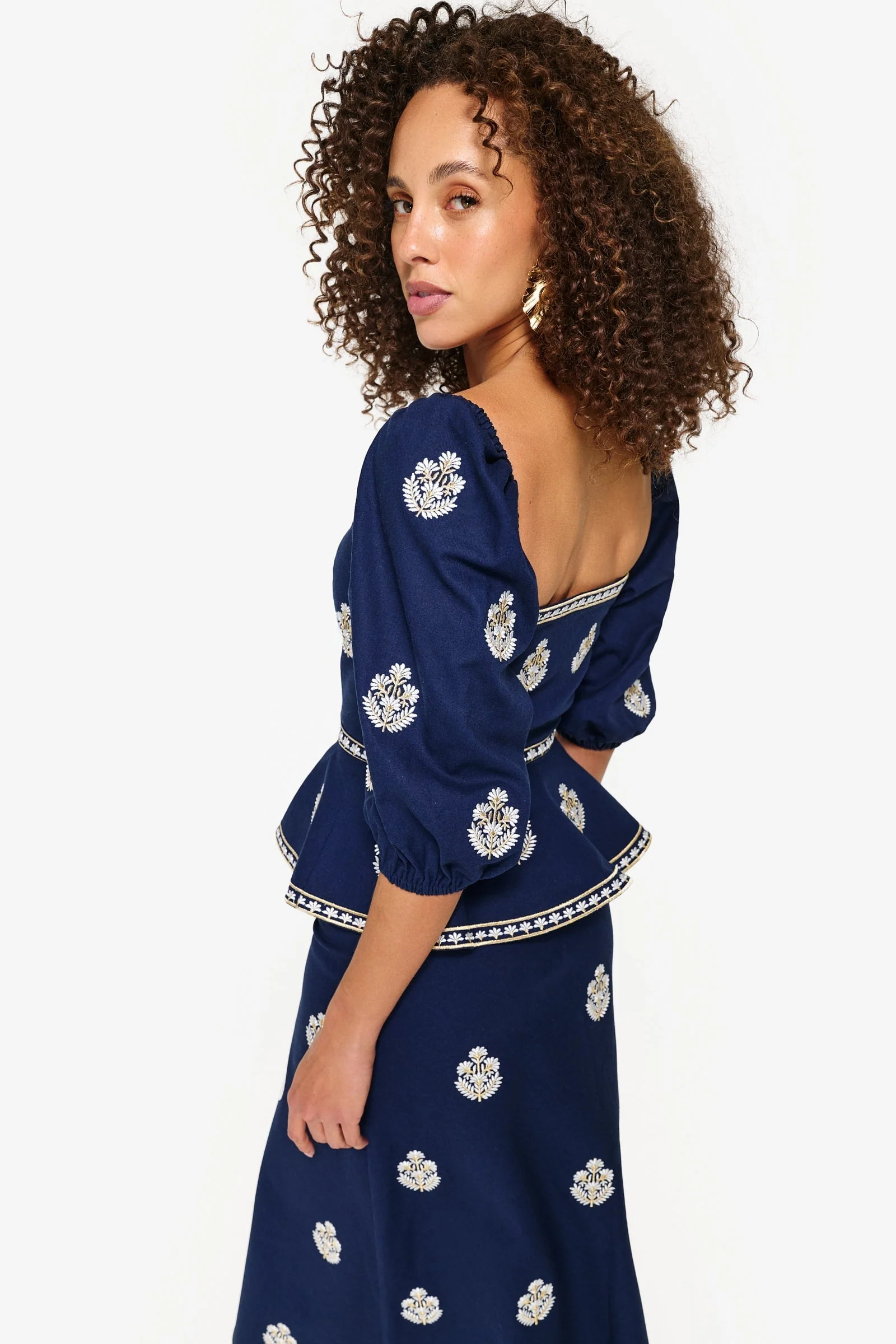 Mitra Lace Front Bustier - Navy & White - Image 4