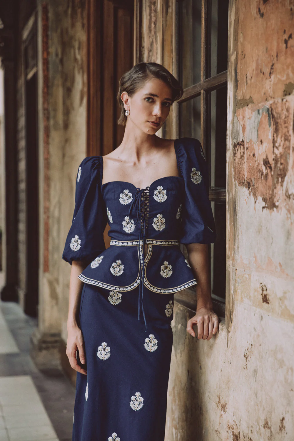 Mitra Lace Front Bustier - Navy & White - Image 7