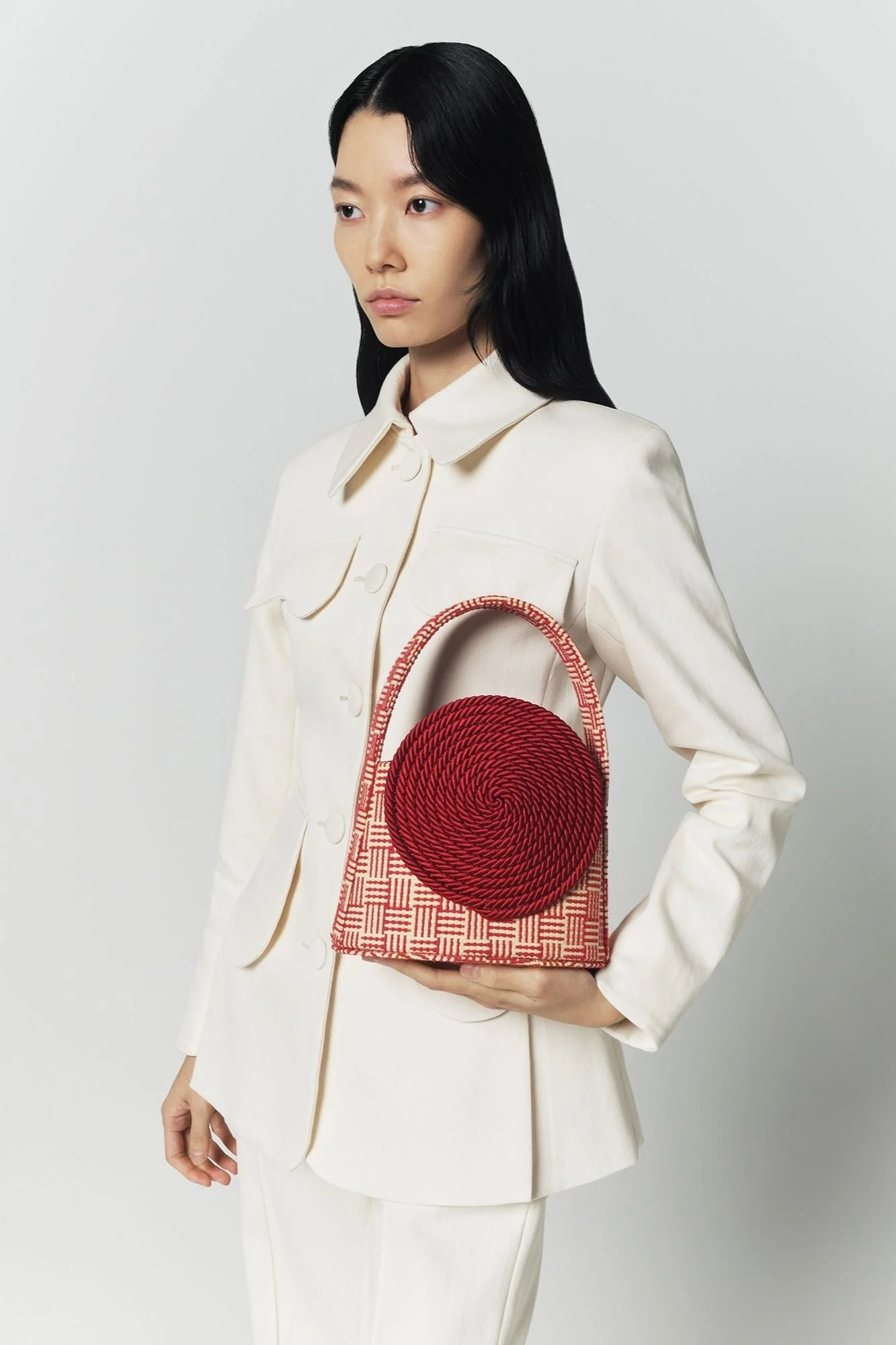 Natural & Red Straw Bag With Passementerie Details - Image 6