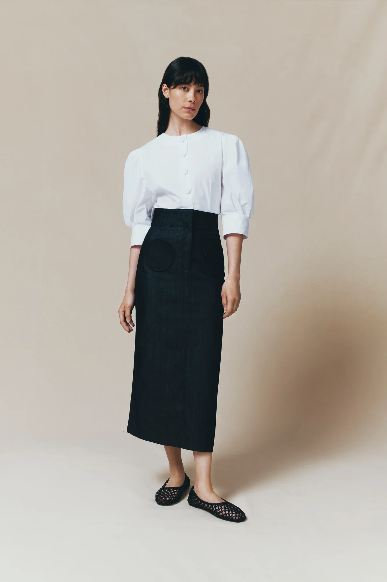 NAVY BLUE Pencil Skirt With Circular Pockets - Image 6