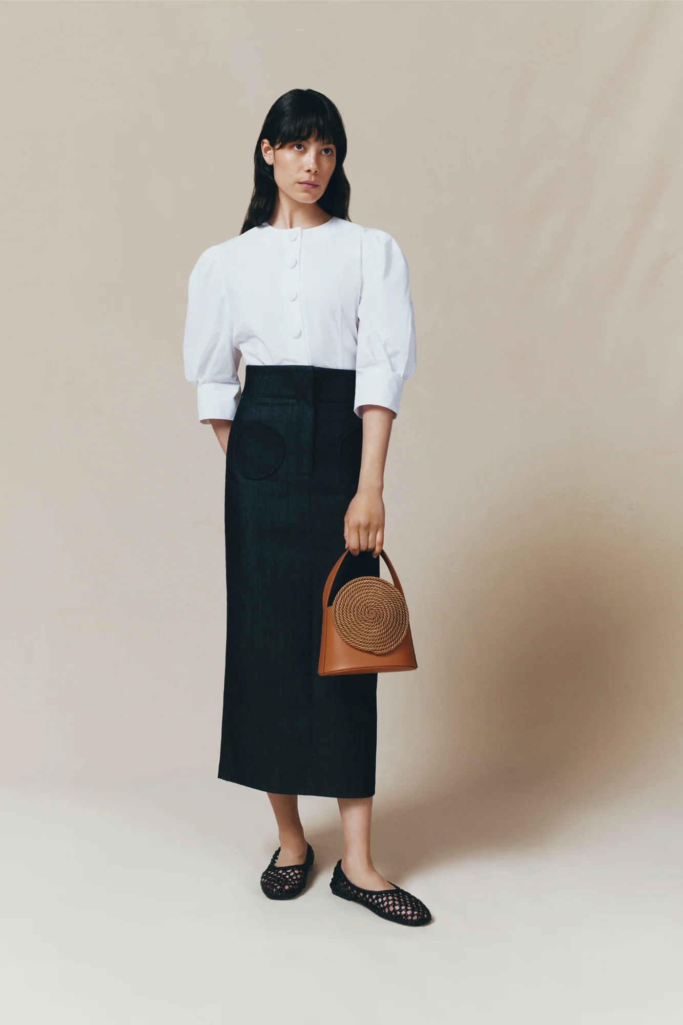 NAVY BLUE Pencil Skirt With Circular Pockets - Image 7