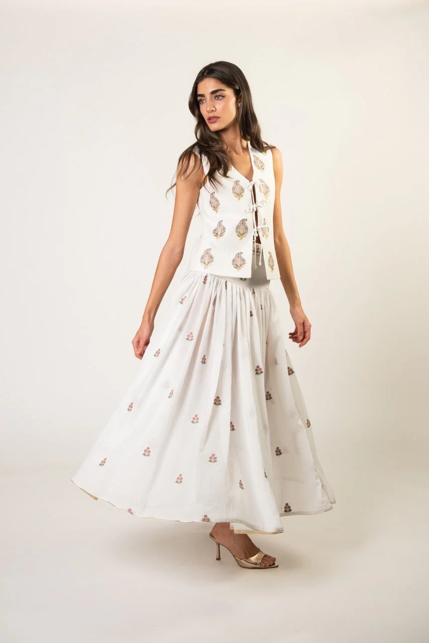Naz Maxi Skirt - White & Pink