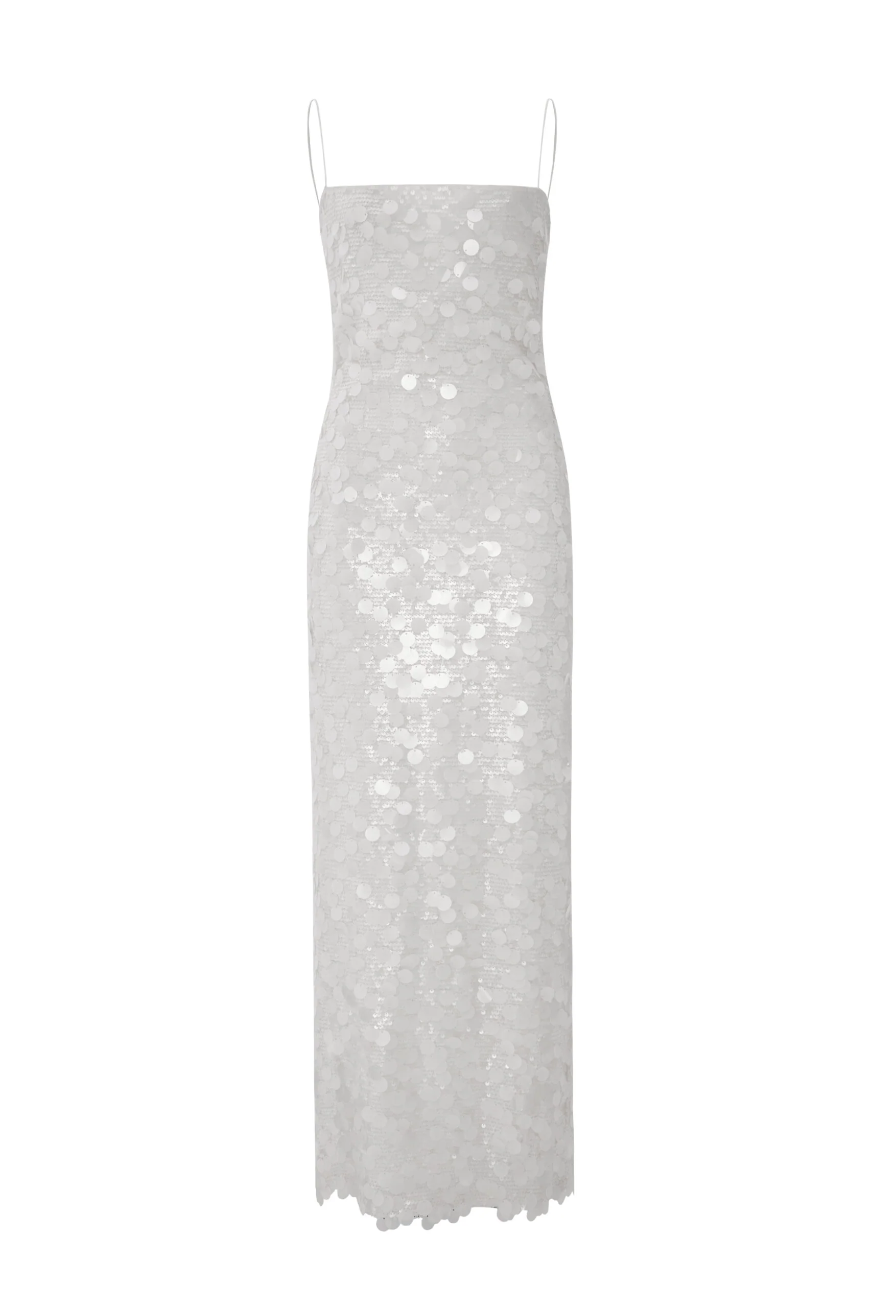 Olivia Dress – White Sequin Midi Slip Dress With Spaghetti Straps - Image 3