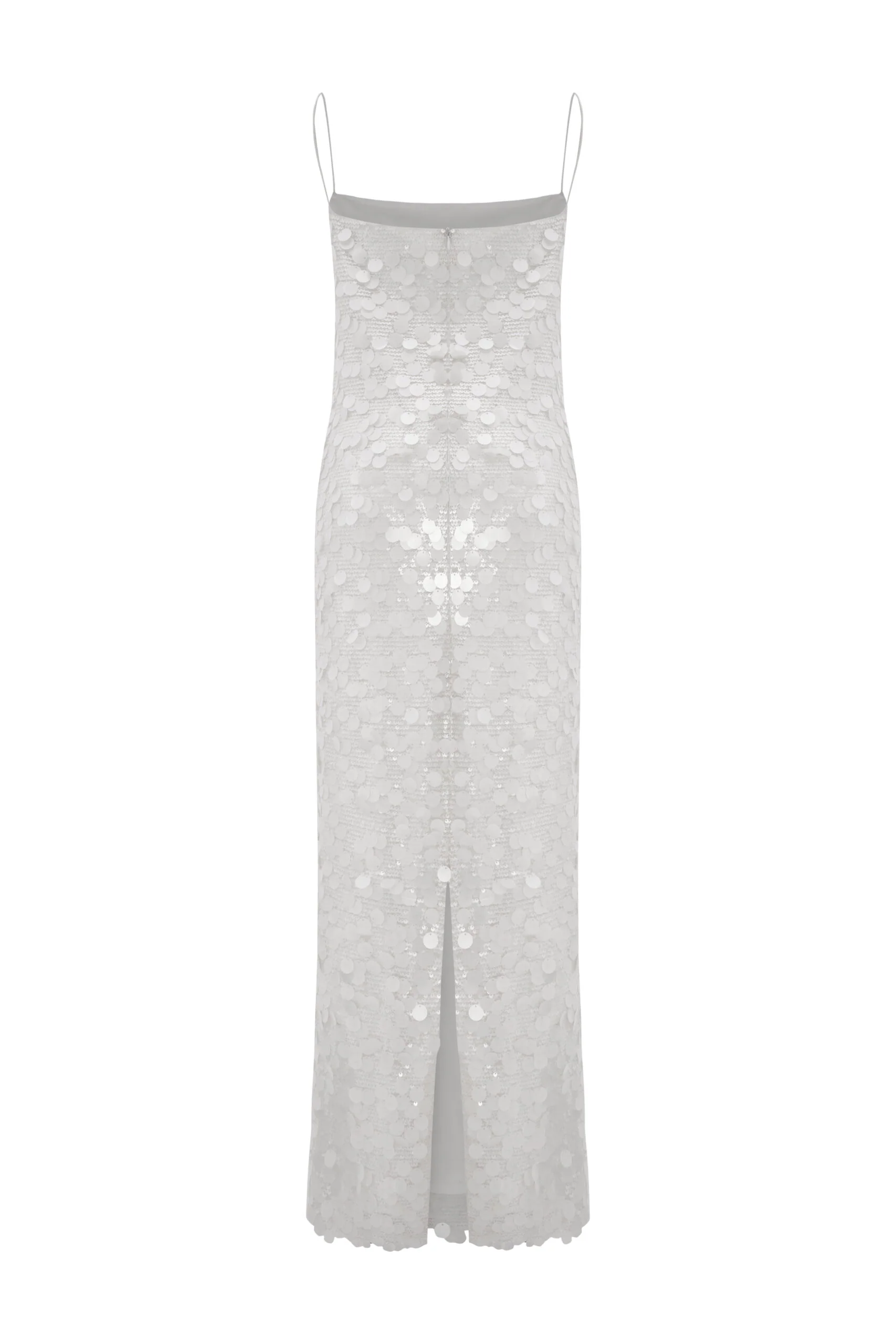 Olivia Dress – White Sequin Midi Slip Dress With Spaghetti Straps - Image 4