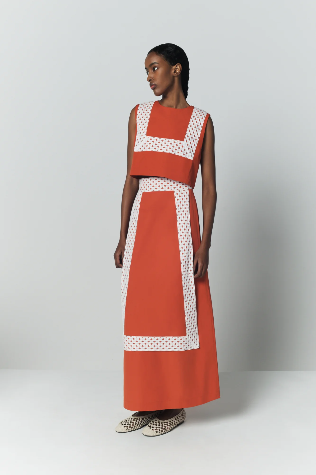 Orange Cotton Midi Skirt With Contrast Ribbon Detail