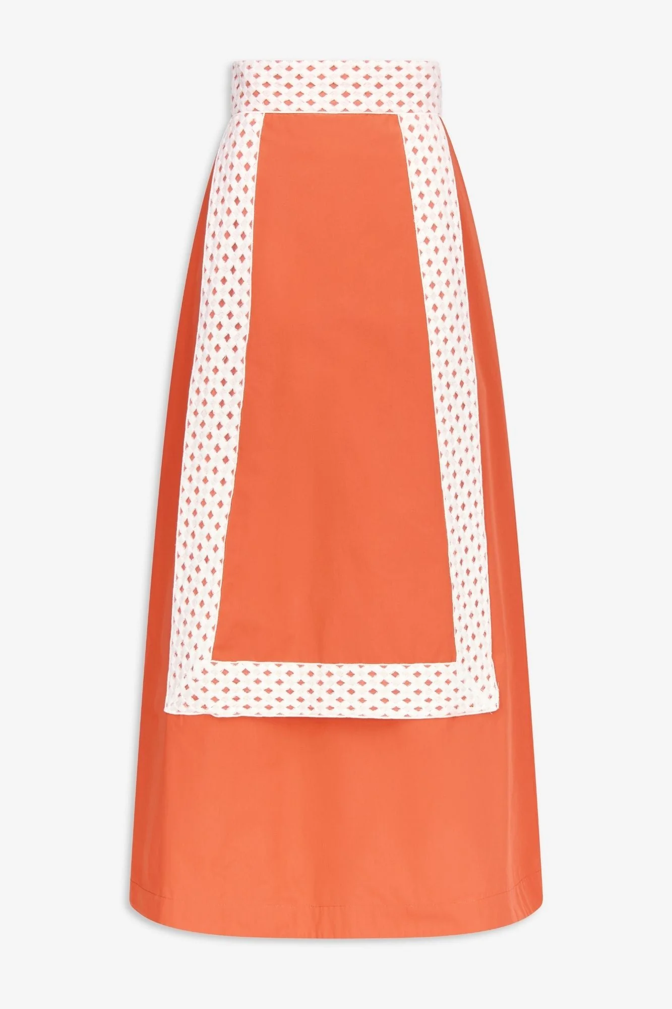 Orange Cotton Midi Skirt With Contrast Ribbon Detail - Image 2