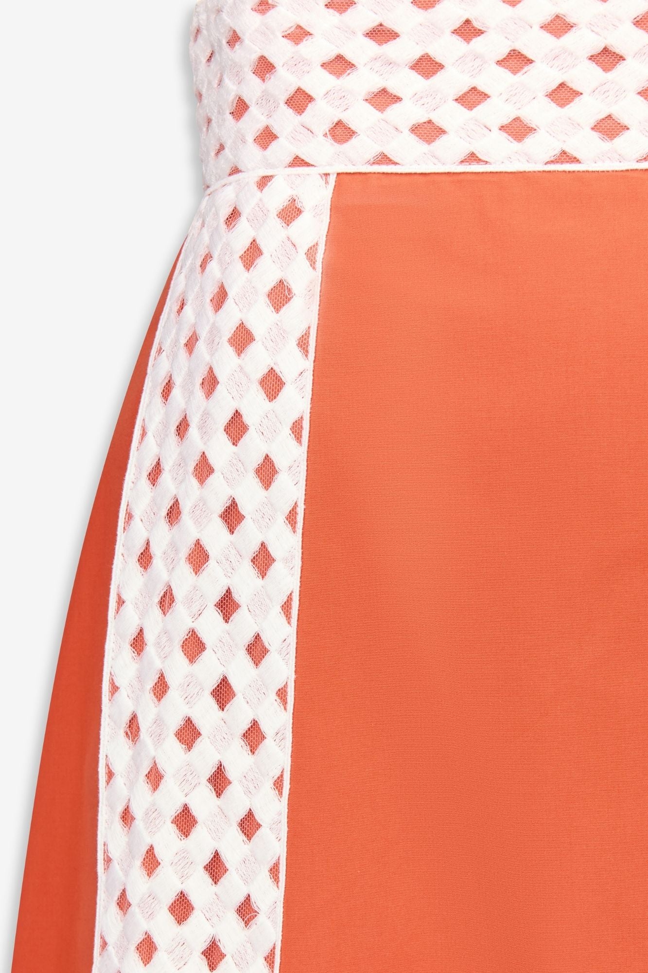 Orange Cotton Midi Skirt With Contrast Ribbon Detail - Image 3