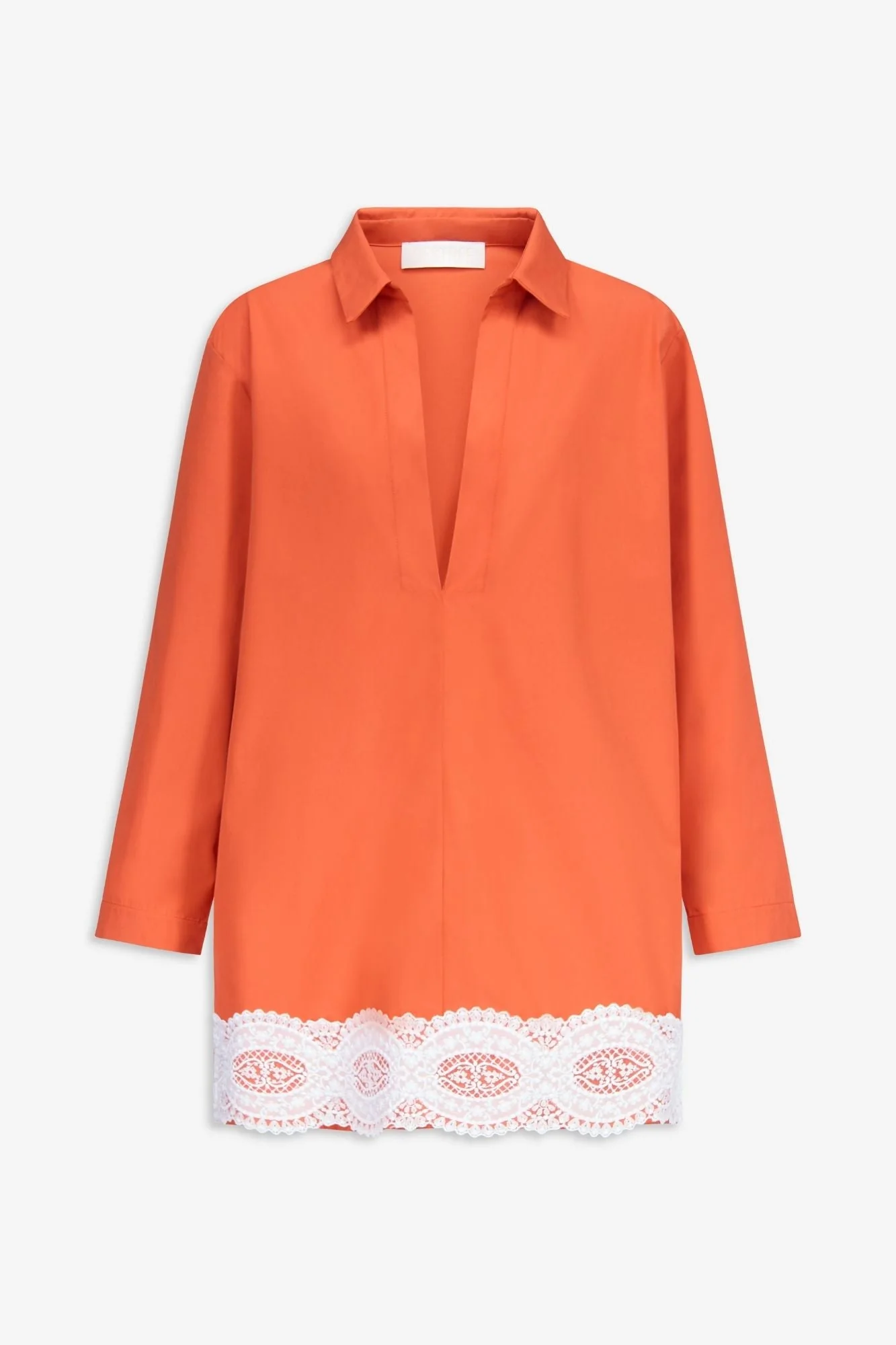 Orange Cotton Tunic Dress With Contrast Lace Trim - Image 2