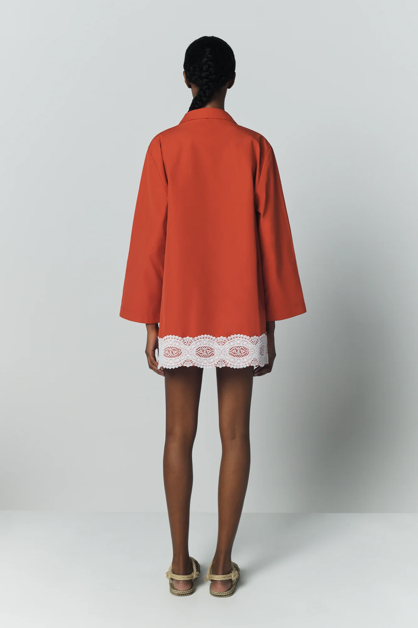 Orange Cotton Tunic Dress With Contrast Lace Trim - Image 5