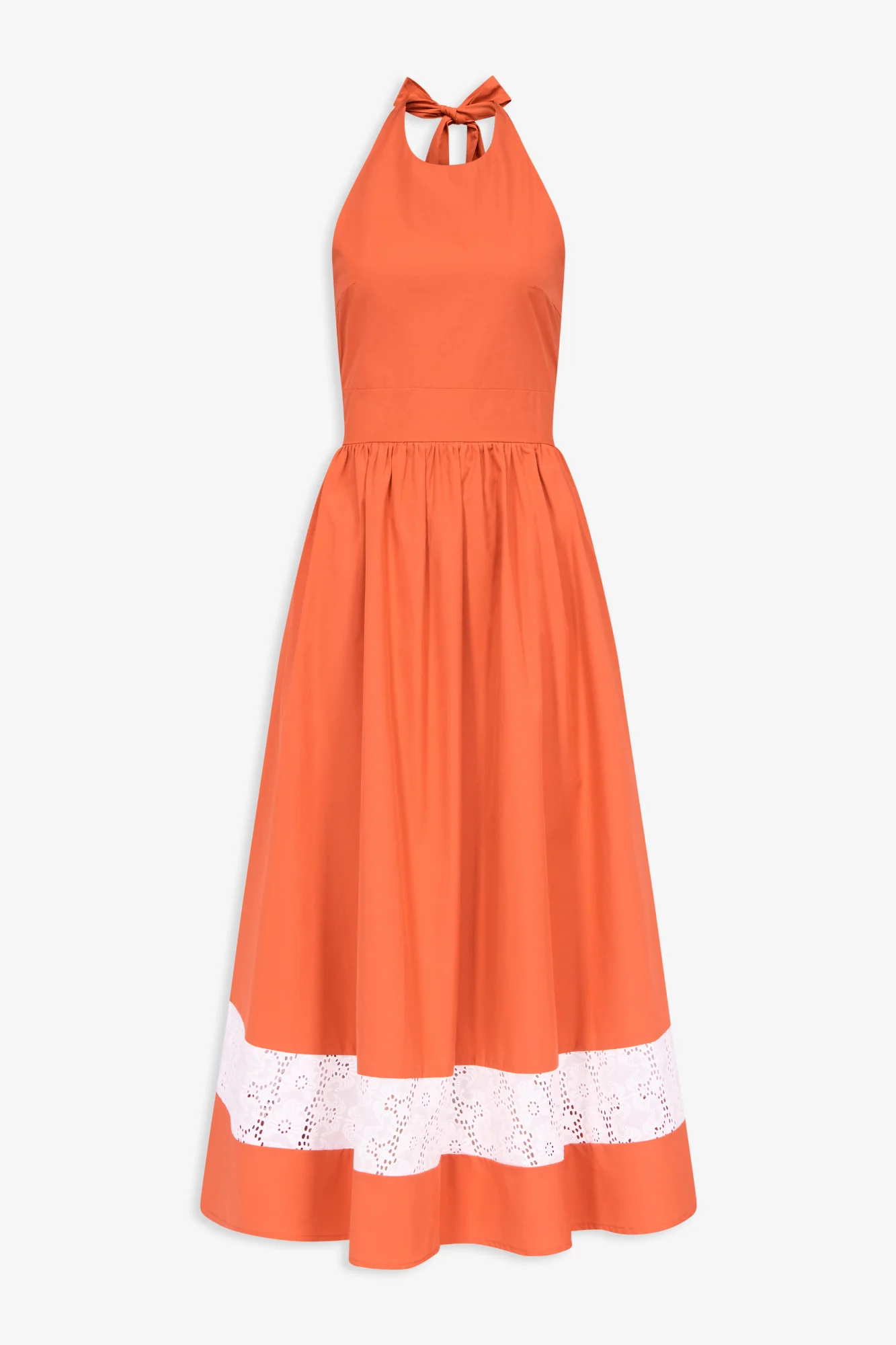 Orange Halter Cotton Maxi Dress With Contrasting Ribbon Hem Detail