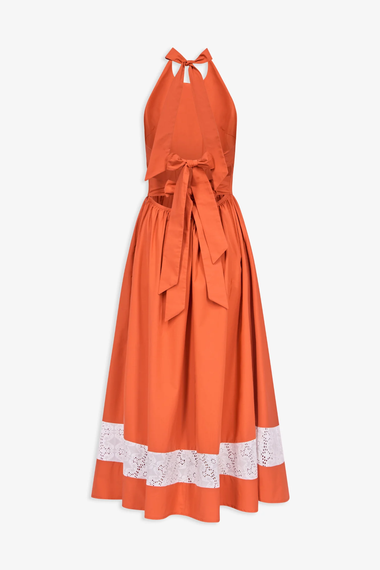 Orange Halter Cotton Maxi Dress With Contrasting Ribbon Hem Detail - Image 2