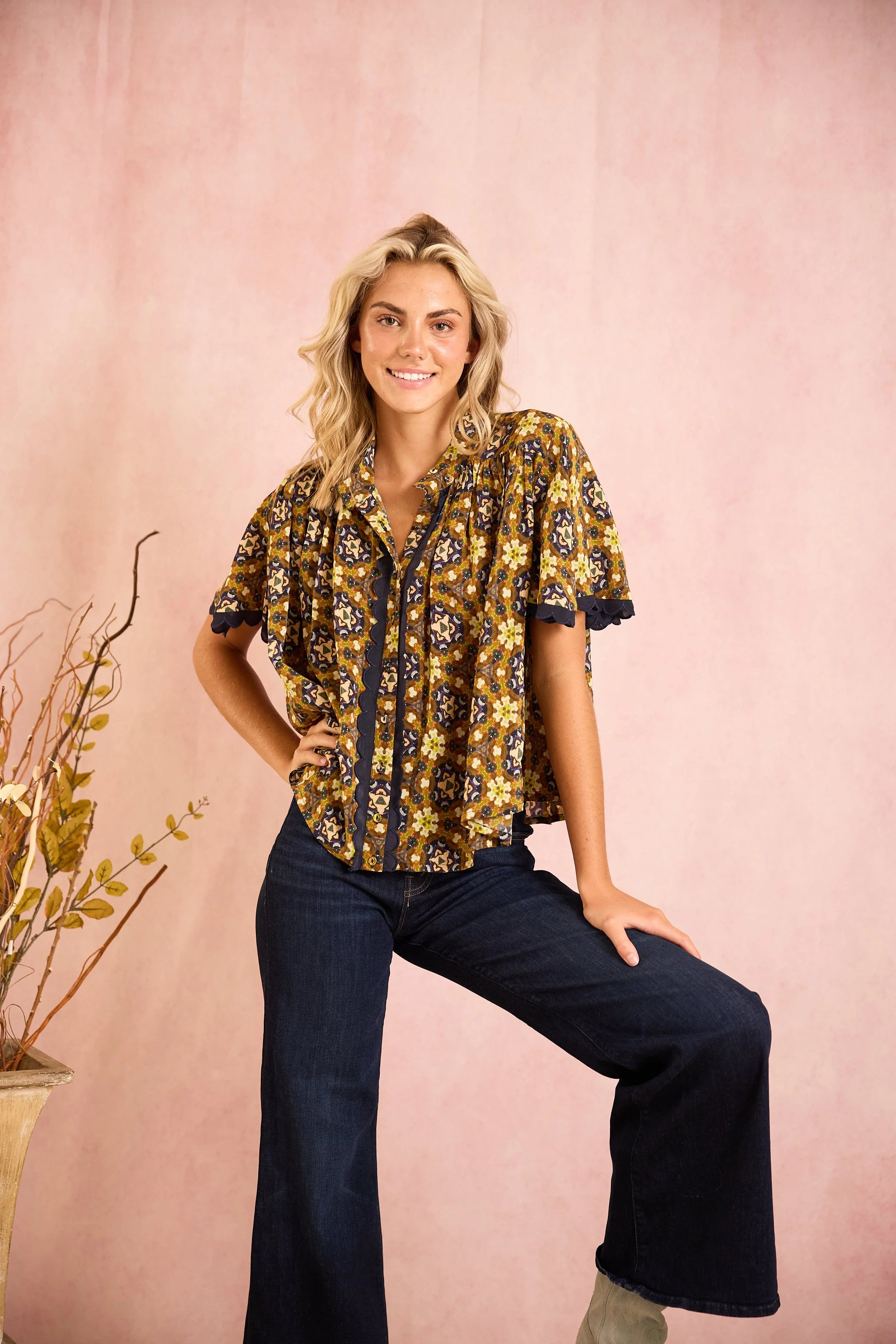Parham Gathered Blouse - Chestnut Swirl - Image 21