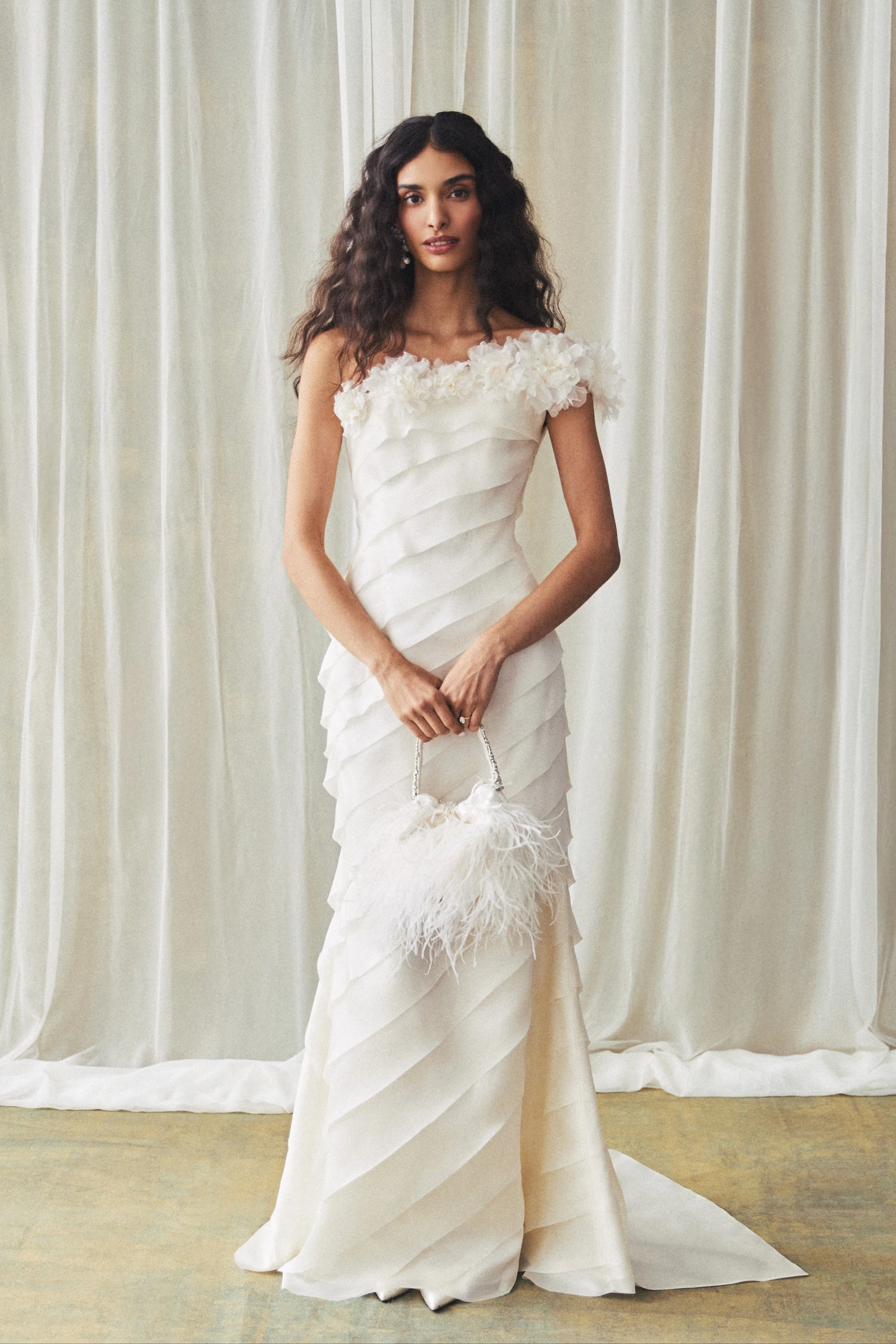 Patti Gown in Ivory Satin Face Organza