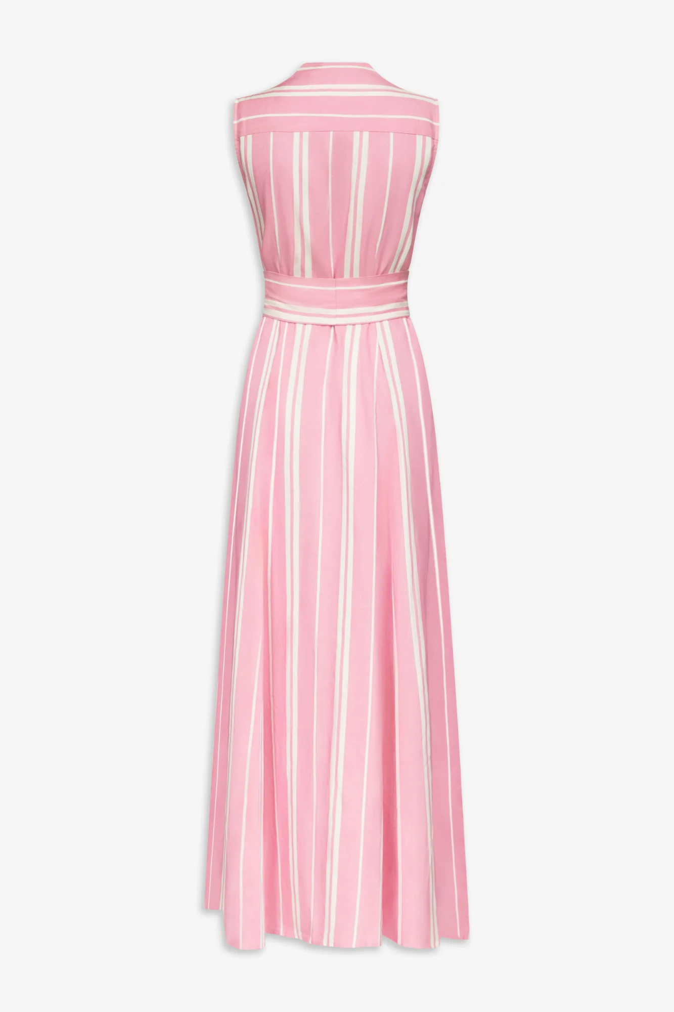 Pink Striped Sleeveless Cotton Maxi Dress With Tie Waist Detail - Image 2
