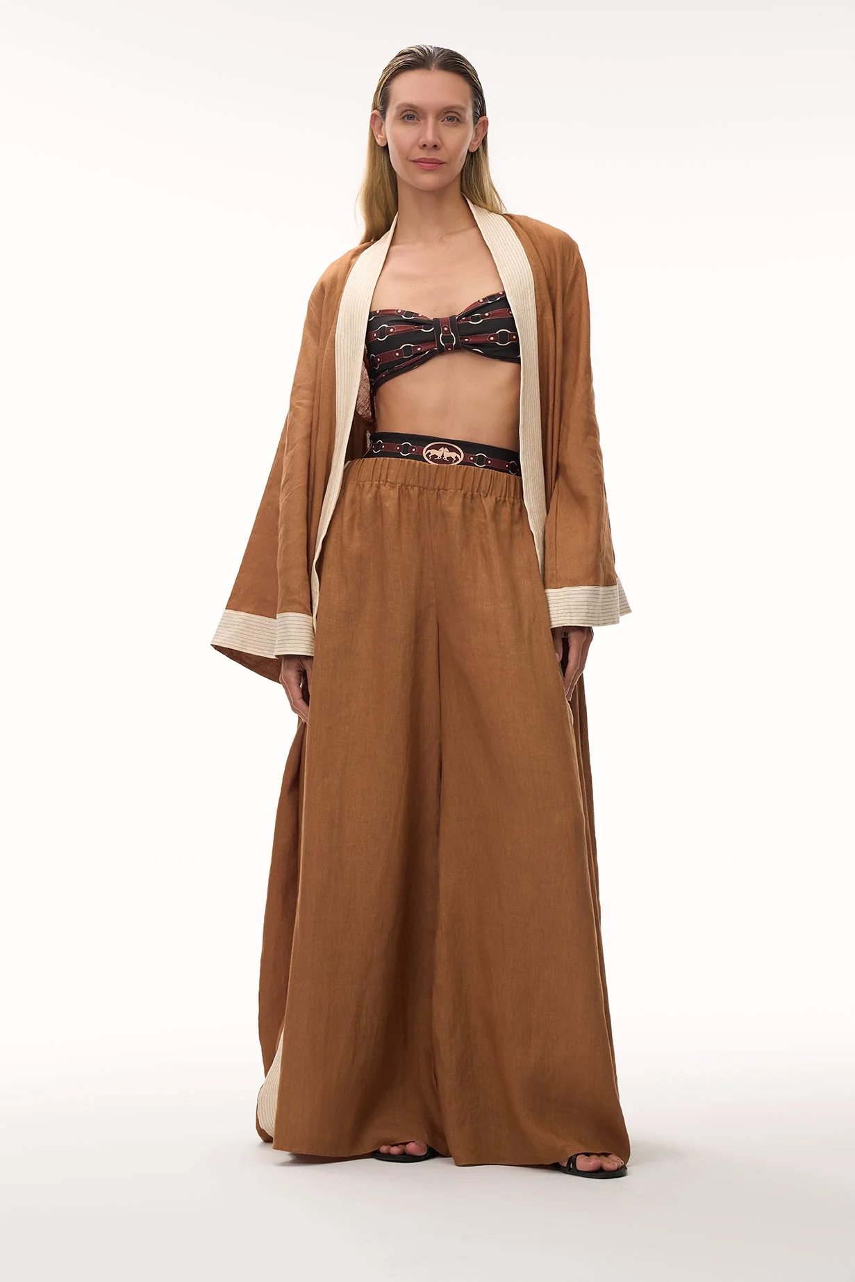 Rafaela Linen Kaftan / Brown & Ivory - Image 6