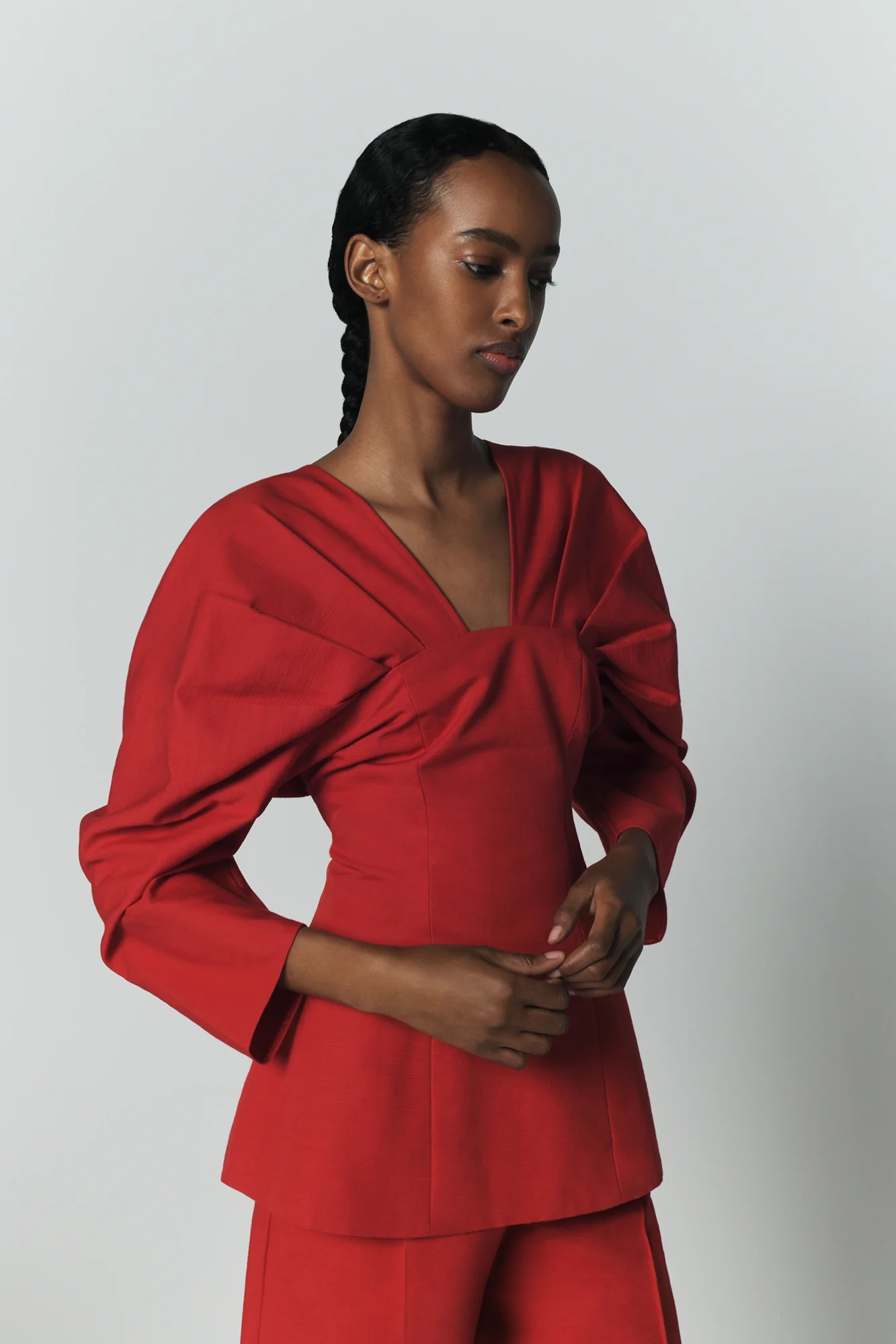 Red Textured Top With Structured Sleeves - Image 4