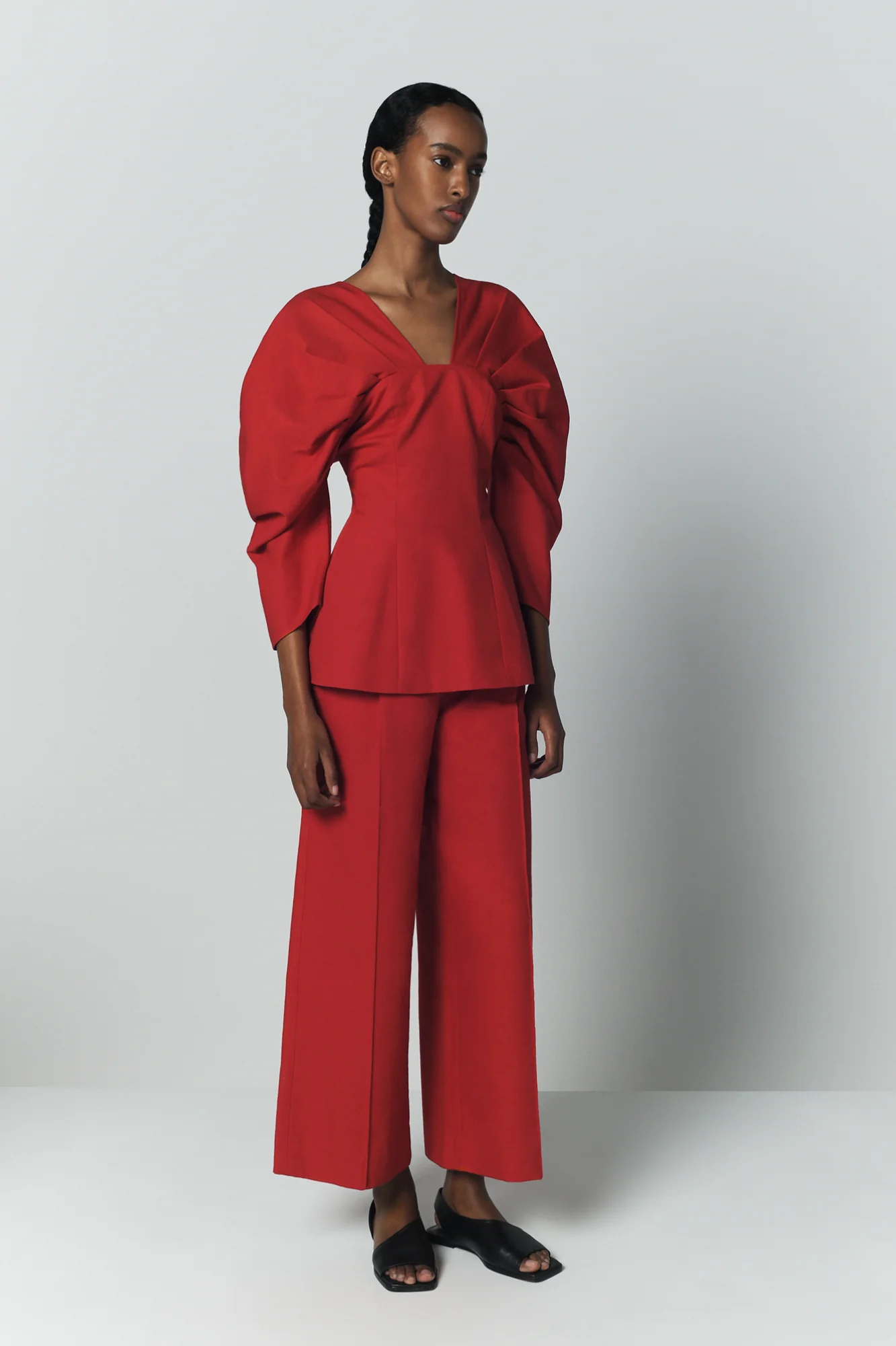 Red Textured Top With Structured Sleeves - Image 5