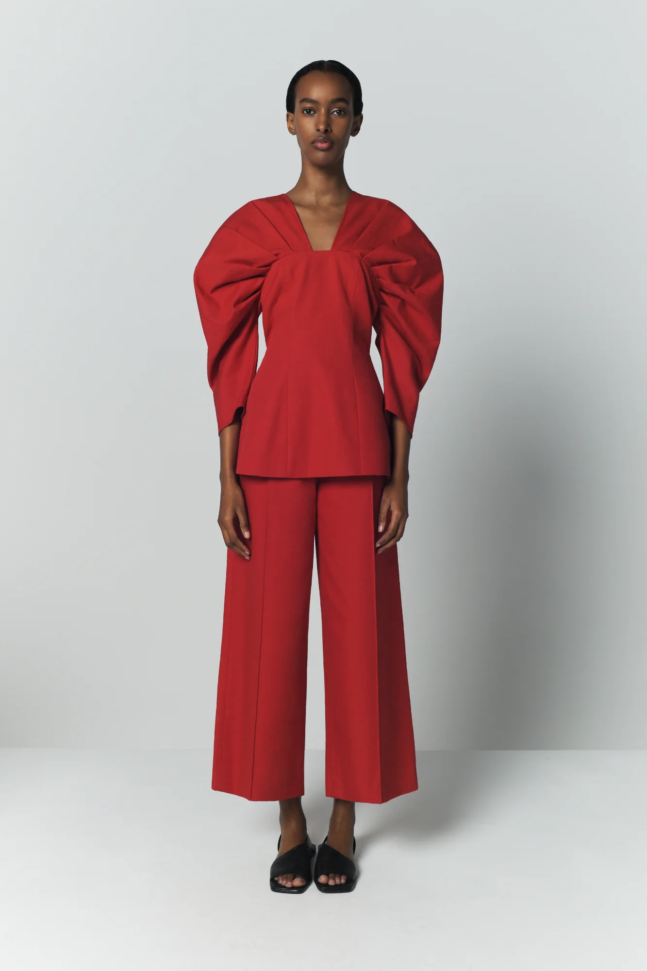 Red Textured Top With Structured Sleeves - Image 6