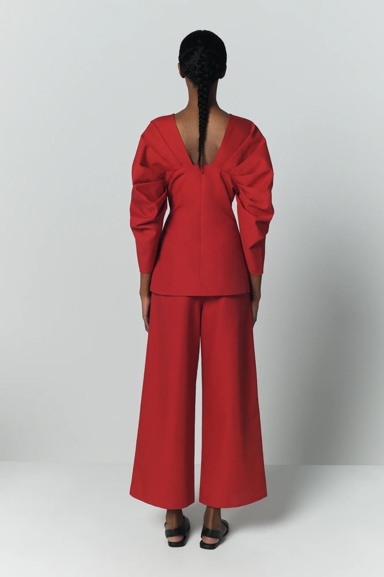 Red Textured Top With Structured Sleeves - Image 7
