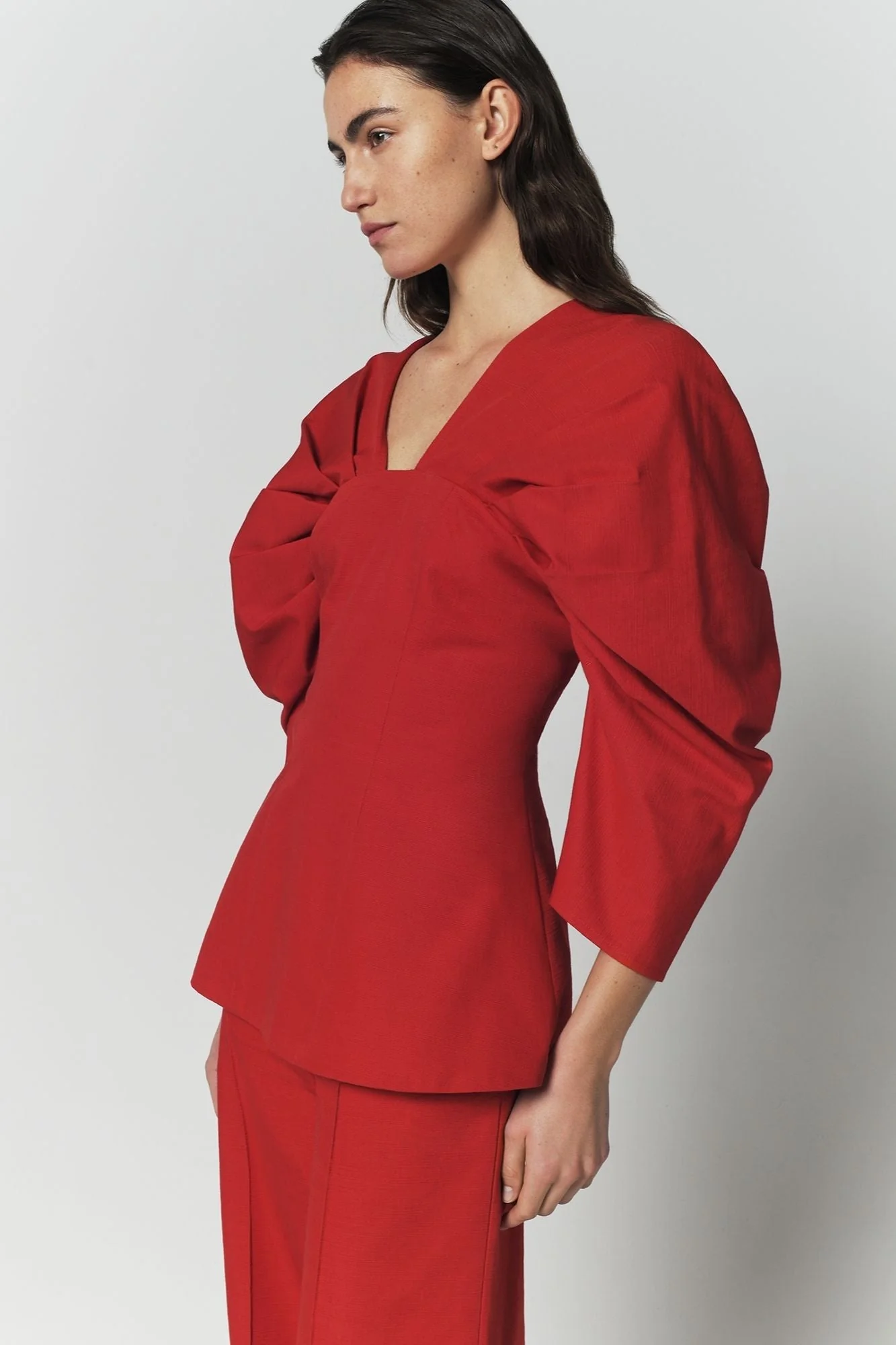 Red Textured Top With Structured Sleeves - Image 8
