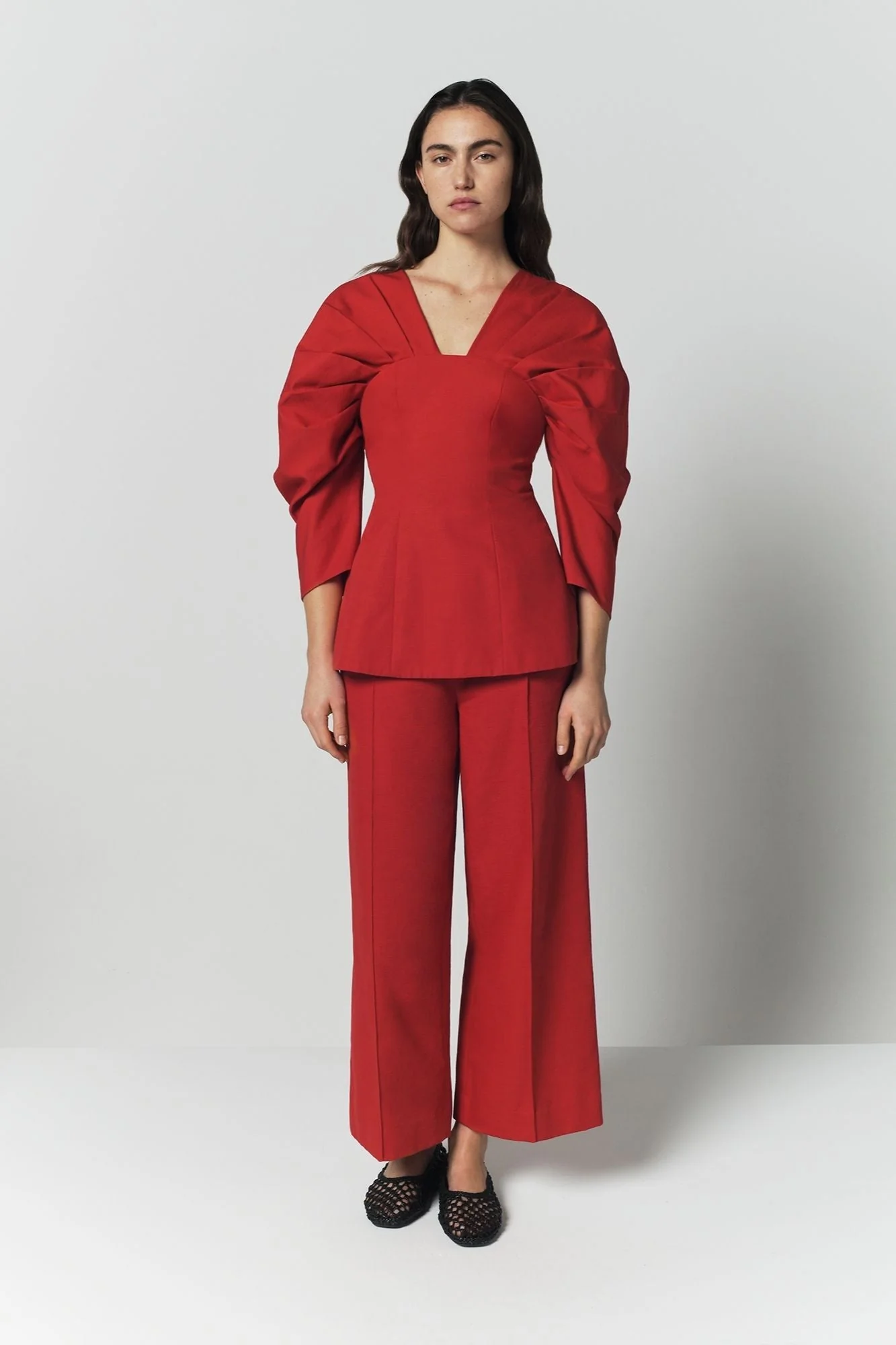 Red Textured Top With Structured Sleeves - Image 9