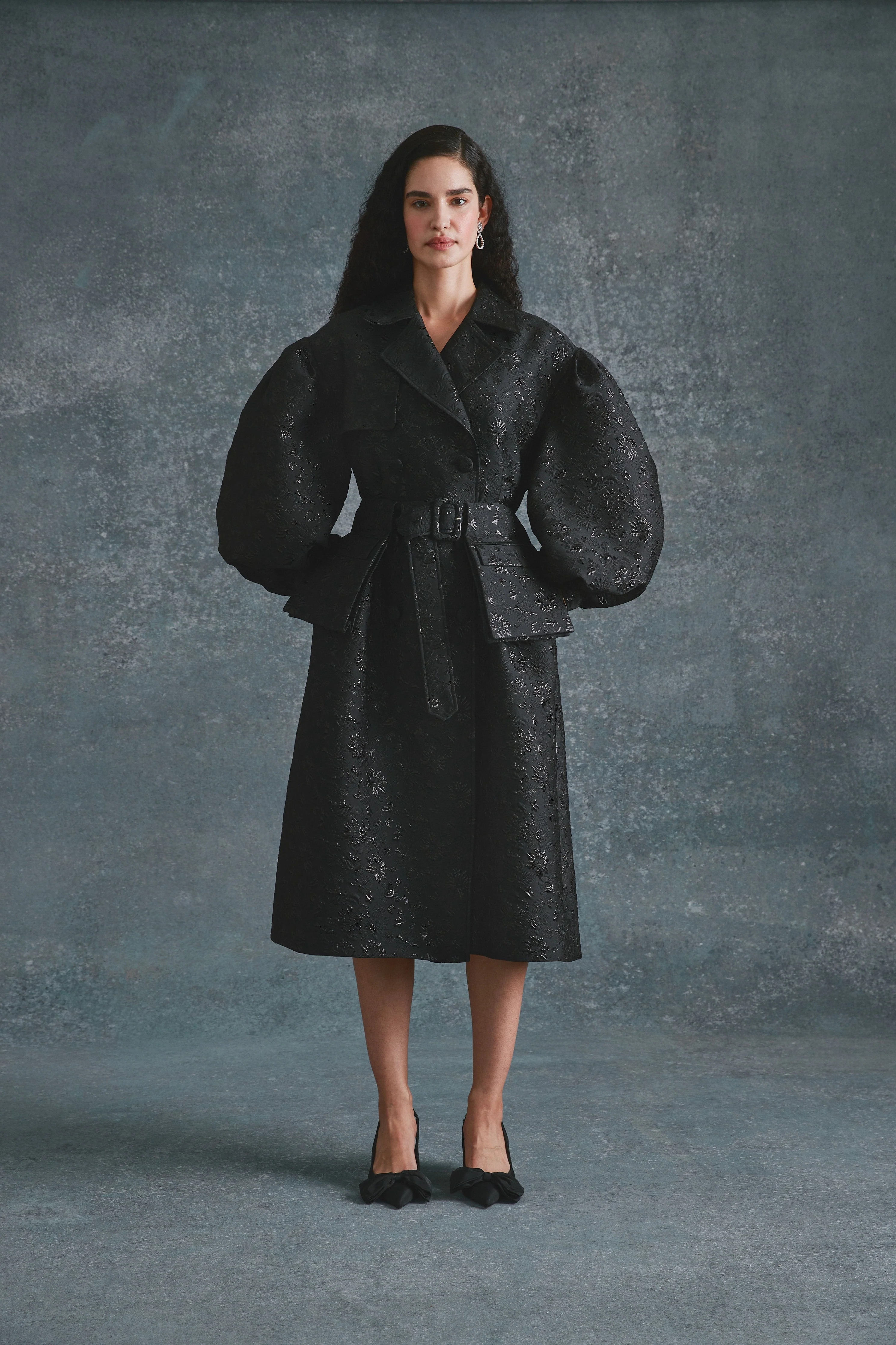 Riding Trench in Black Brocade