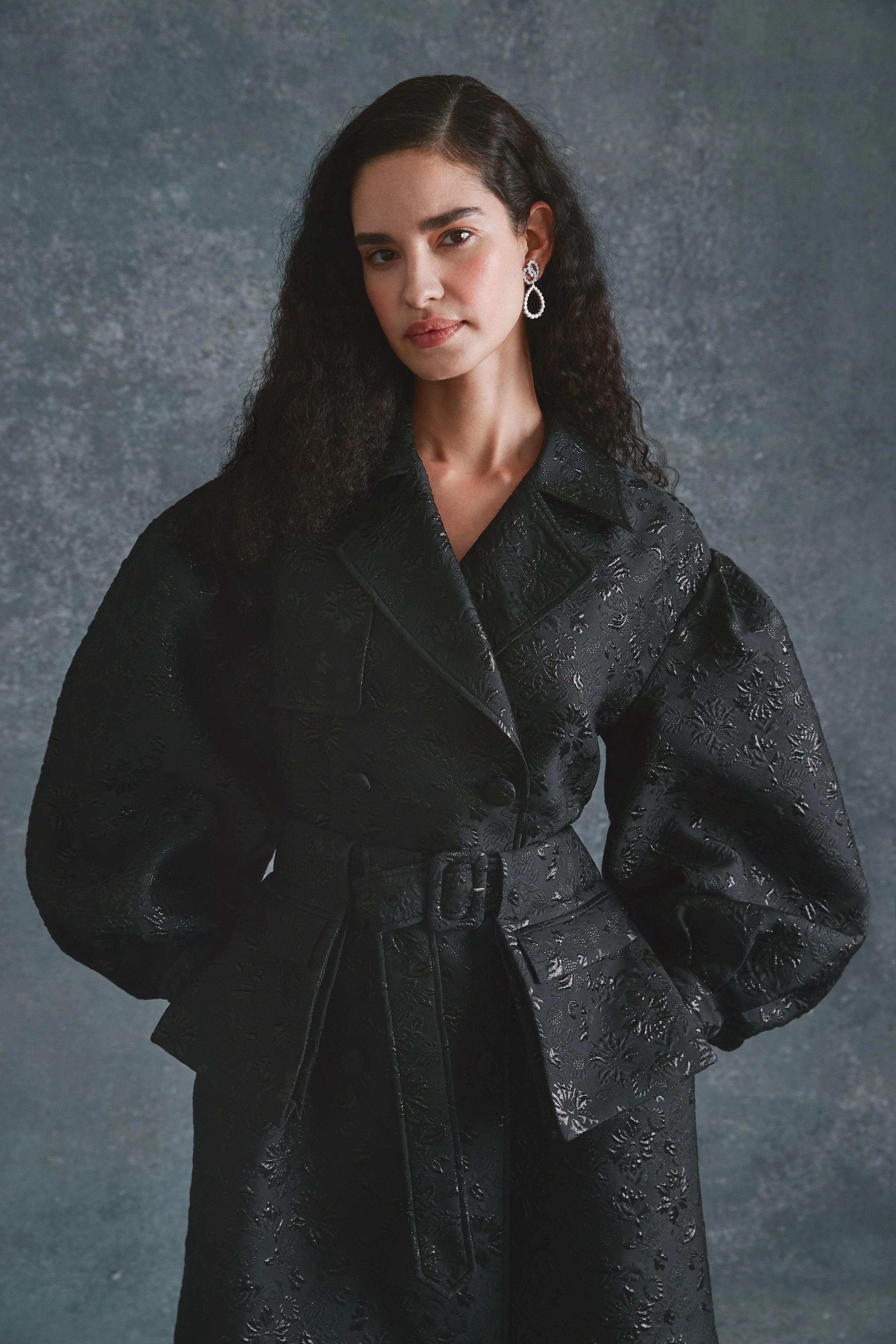 Riding Trench in Black Brocade - Image 8