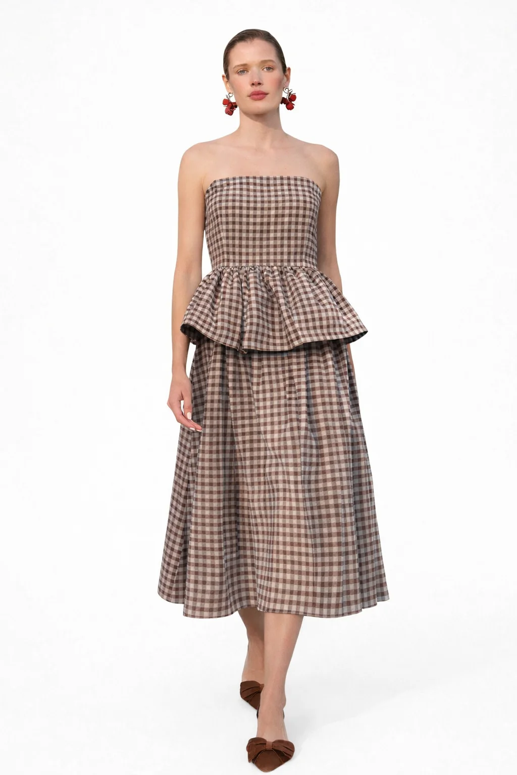Collette Gingham Peplum  Midi Dress