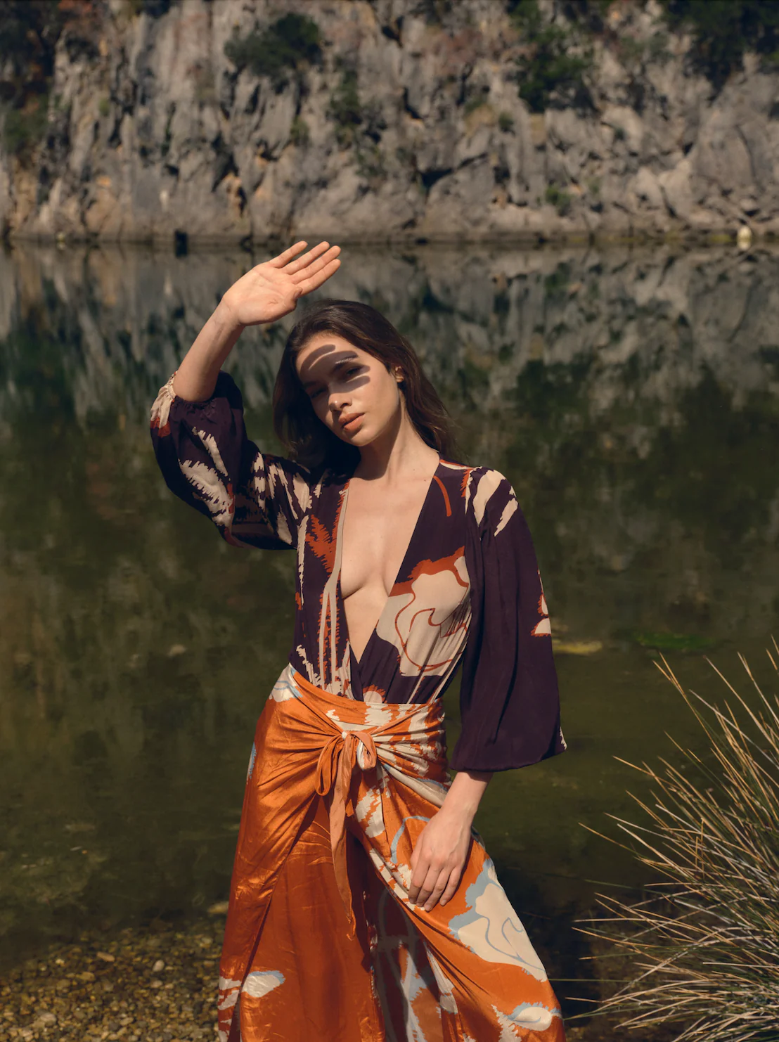 Sambale Crepe Chine Bodysuit / Purple Gladiolos - Image 4