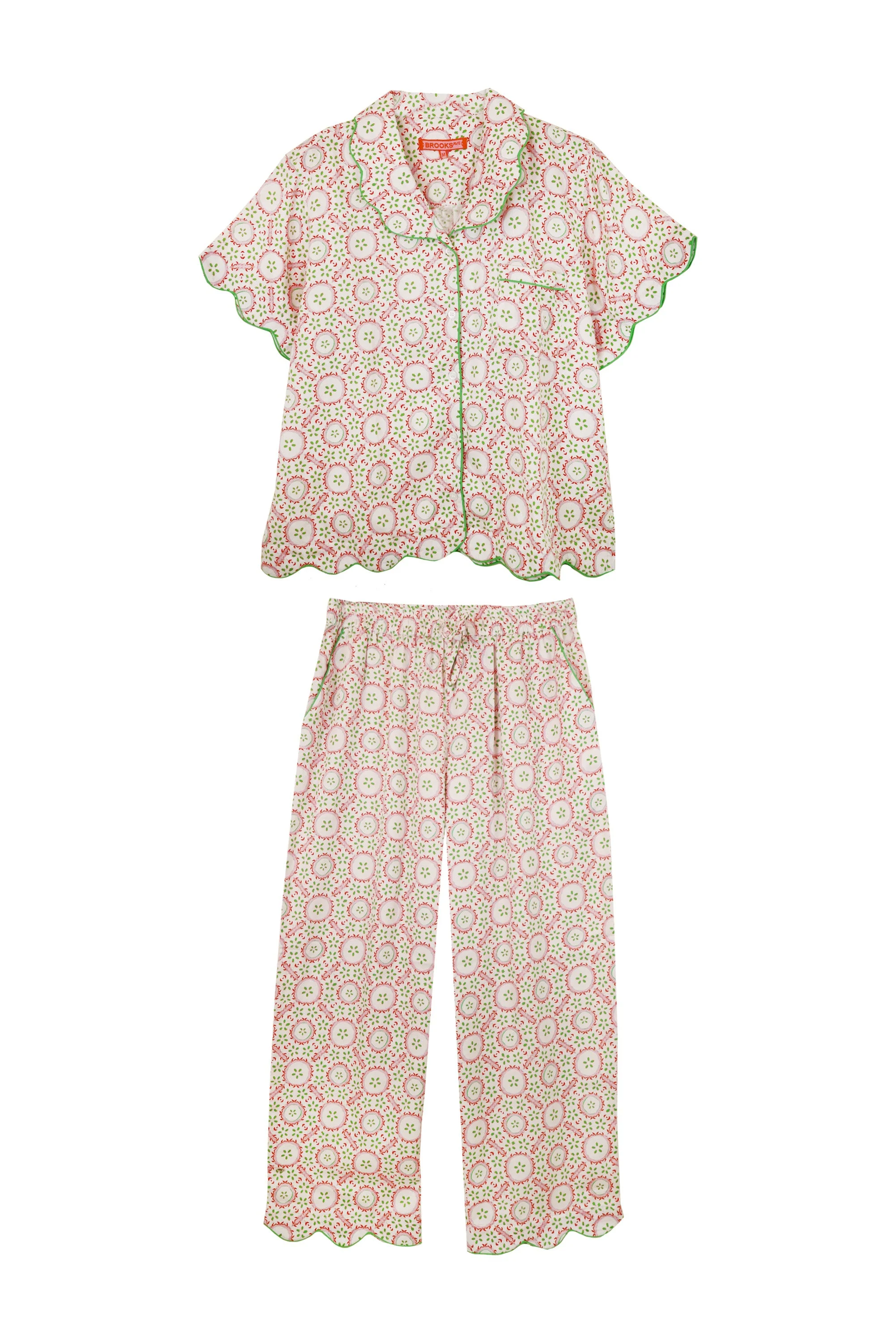 Scalloped Pajama Set Long Pant With Short Sleeve Top - Rosie - Image 6