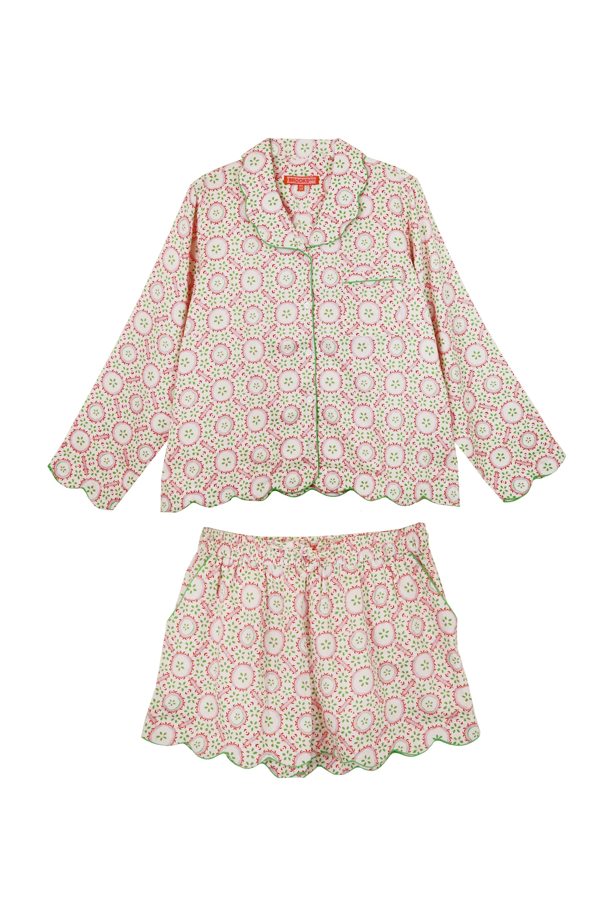 Scalloped Pajama Set Shorts With Long Sleeve Top - Rosie - Image 11