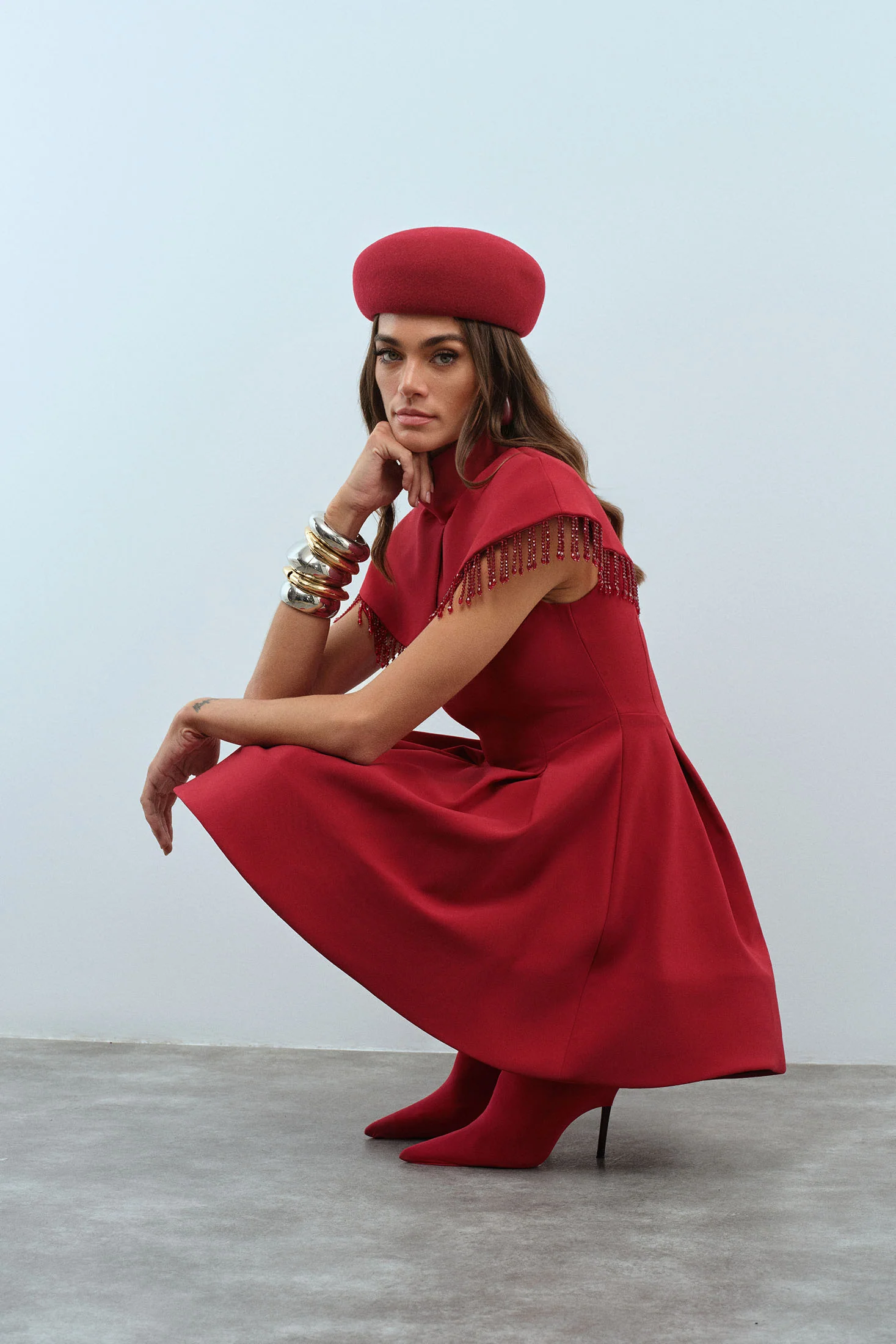 Selia Dress – Red High-Neck Beaded Fringe Mini Dress - Image 3